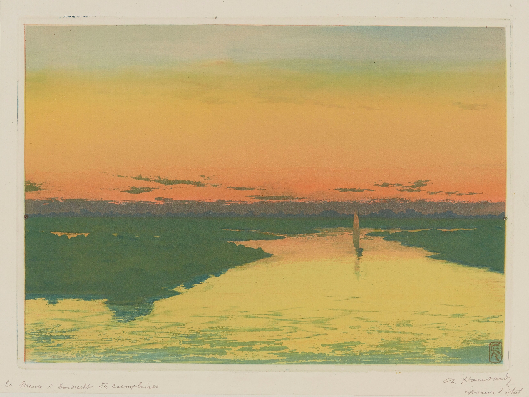 La Meuse à Dordrecht by Charles-Louis Houdard, impressionism, depicting swirling river currents