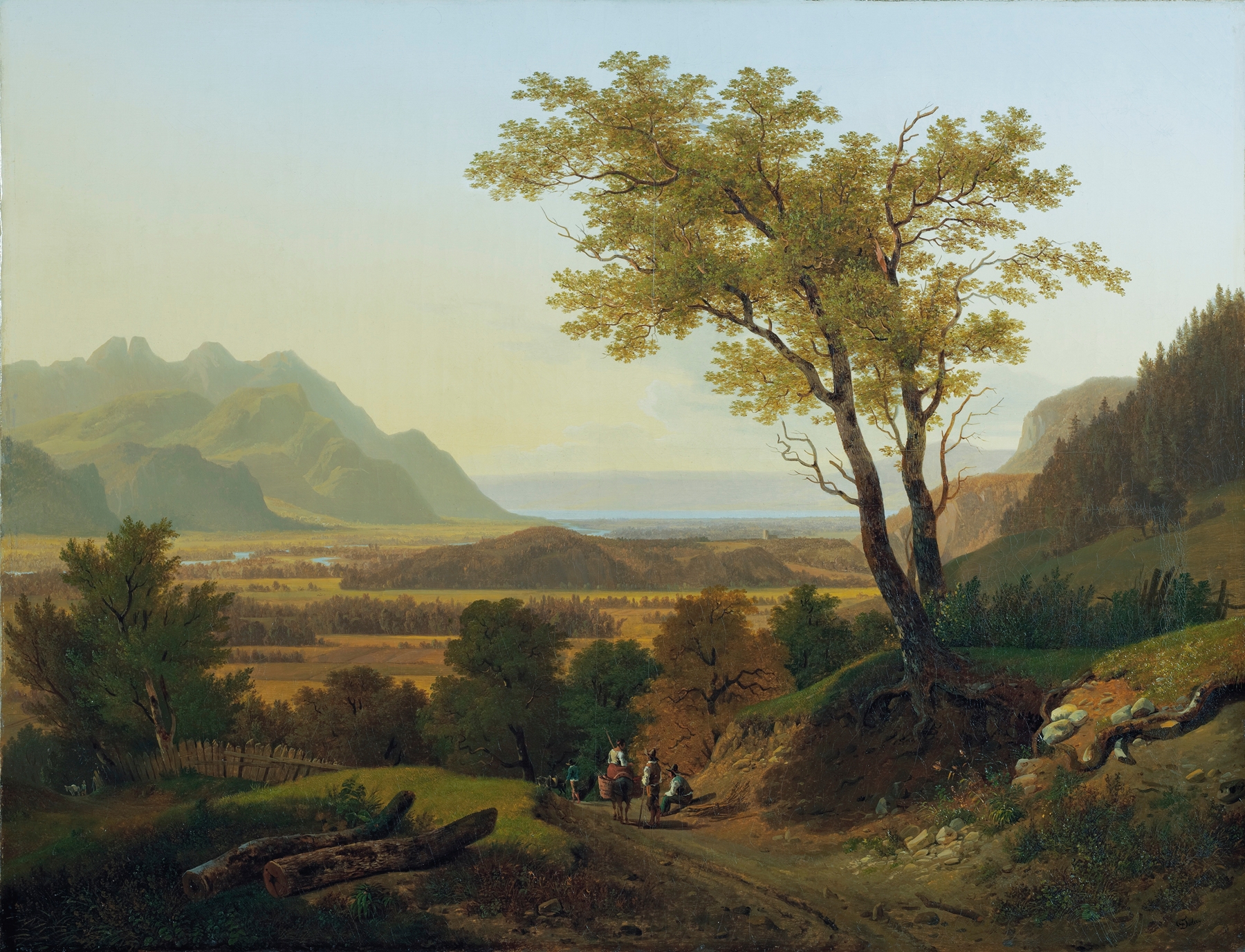 Landscape of Lake Geneva at dusk, oil on canvas by François Diday