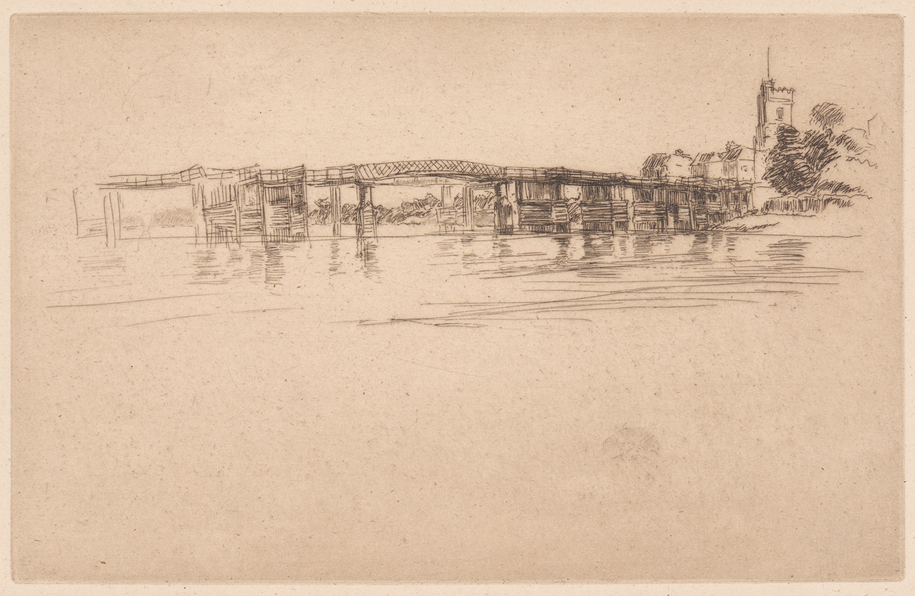 Oil painting by James Abbott McNeill Whistler featuring trees and soft hues