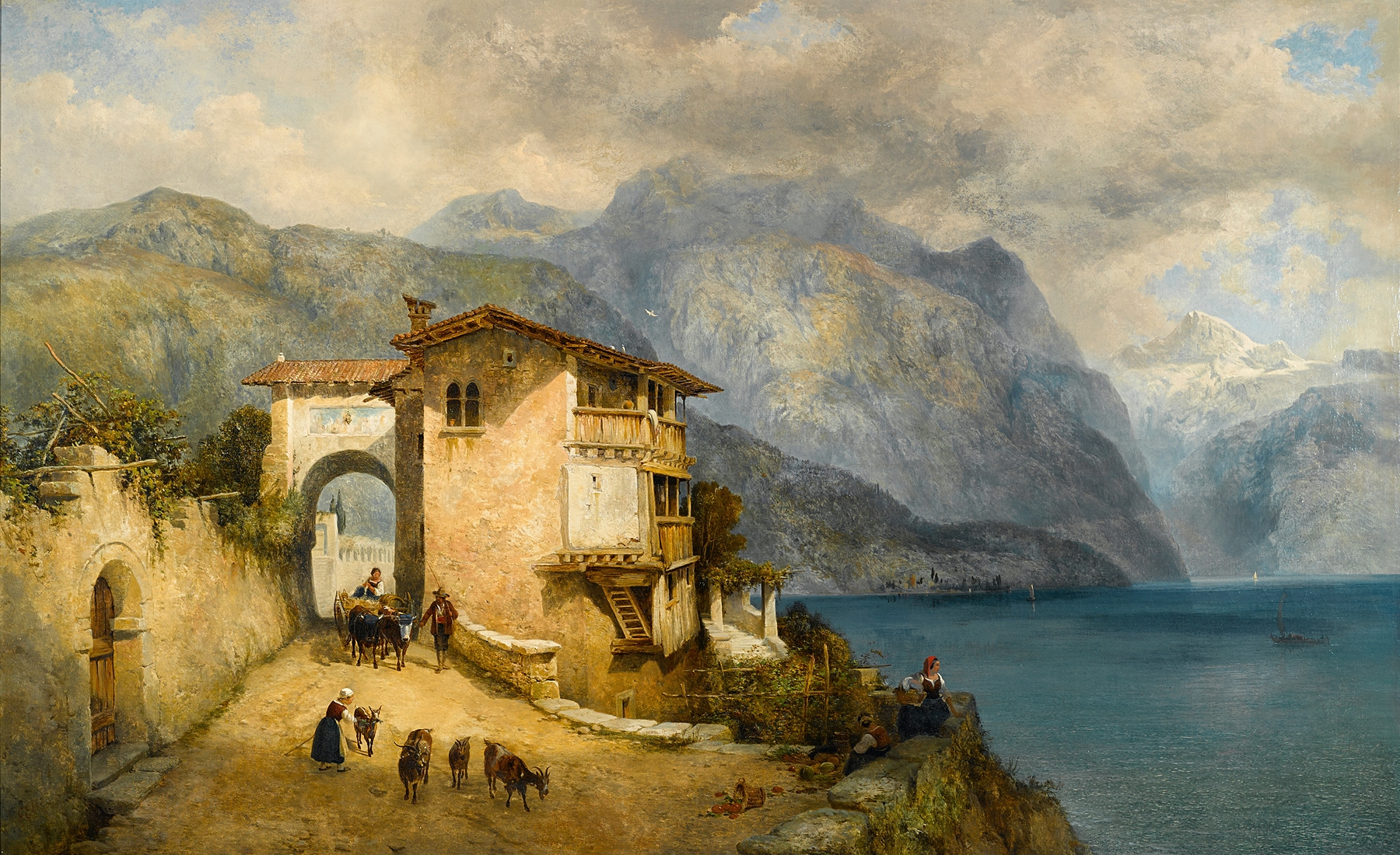 On a North Italian Lake by George Edwards Hering, oil painting depicting a serene lake and sky.