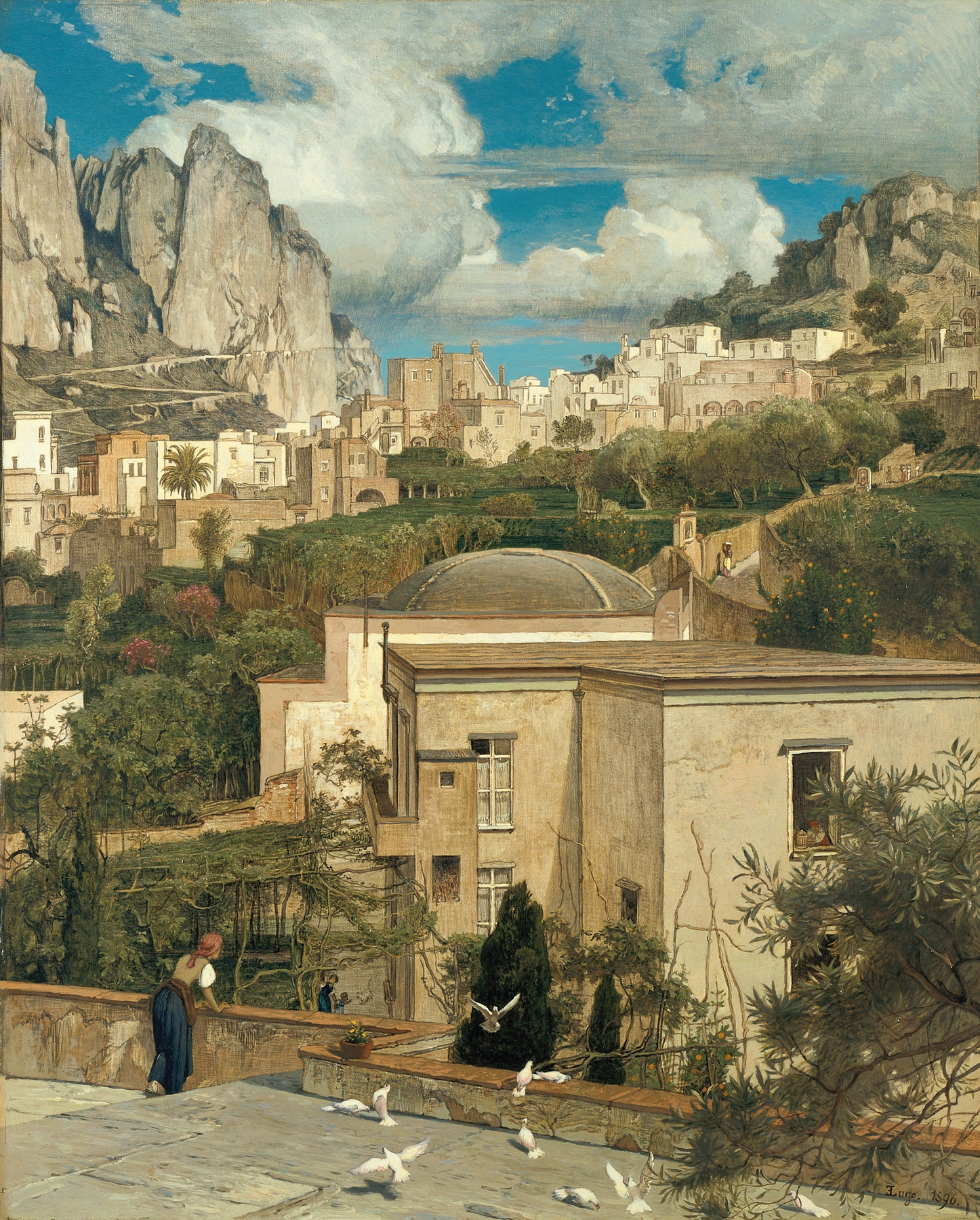View of Capri by Emil Lugo, Impressionism, depicting rugged cliffs and sunlight.