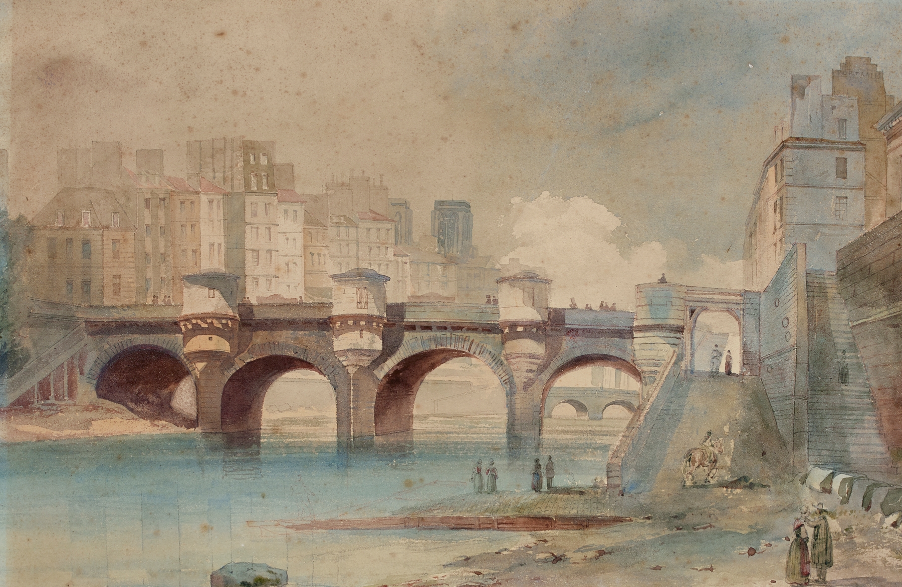 Landscape with a river and bridge, oil on canvas by Henri Jean Baptiste Levis