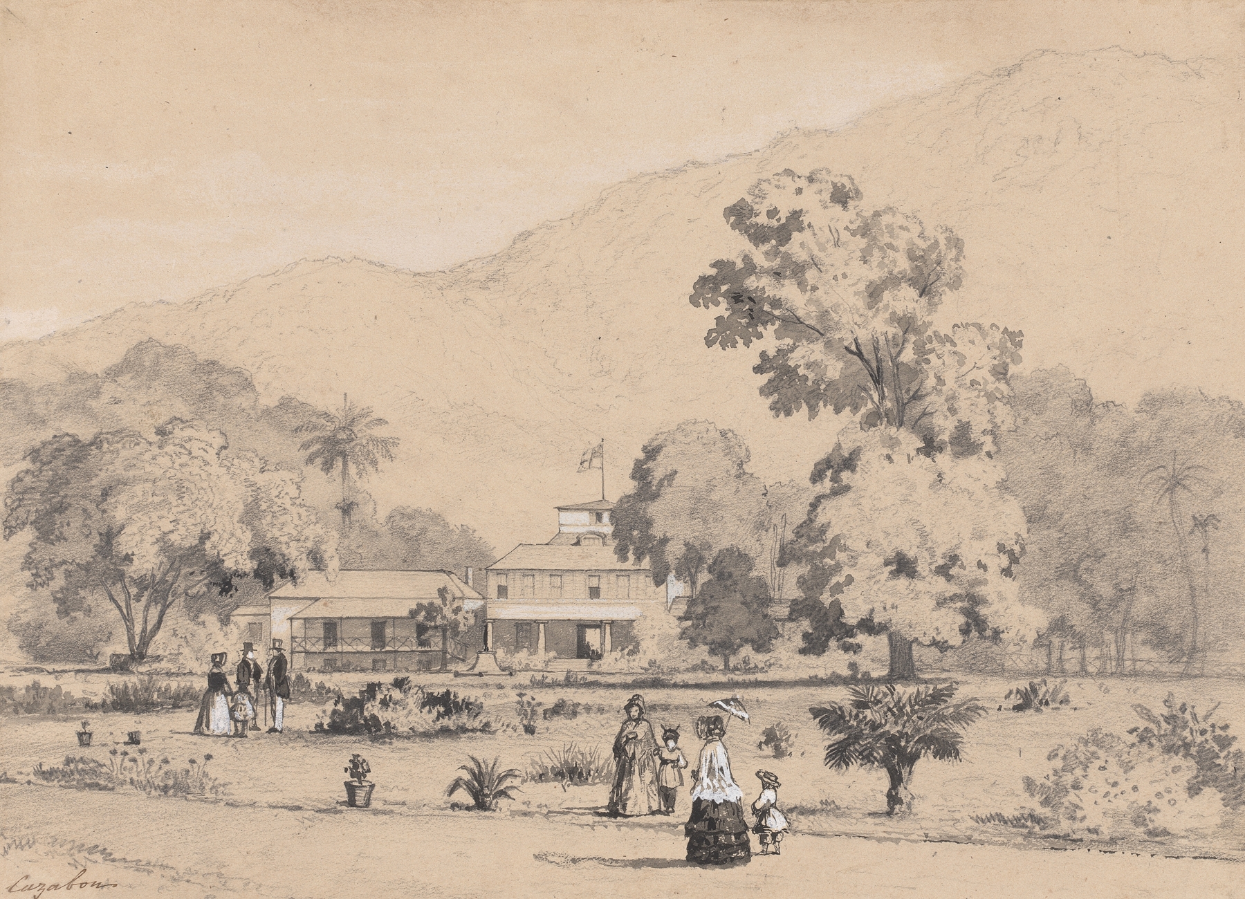 Governor’s Residence St. Ann’s by Michel Jean Cazabon, oil painting depicting lush greenery and architecture
