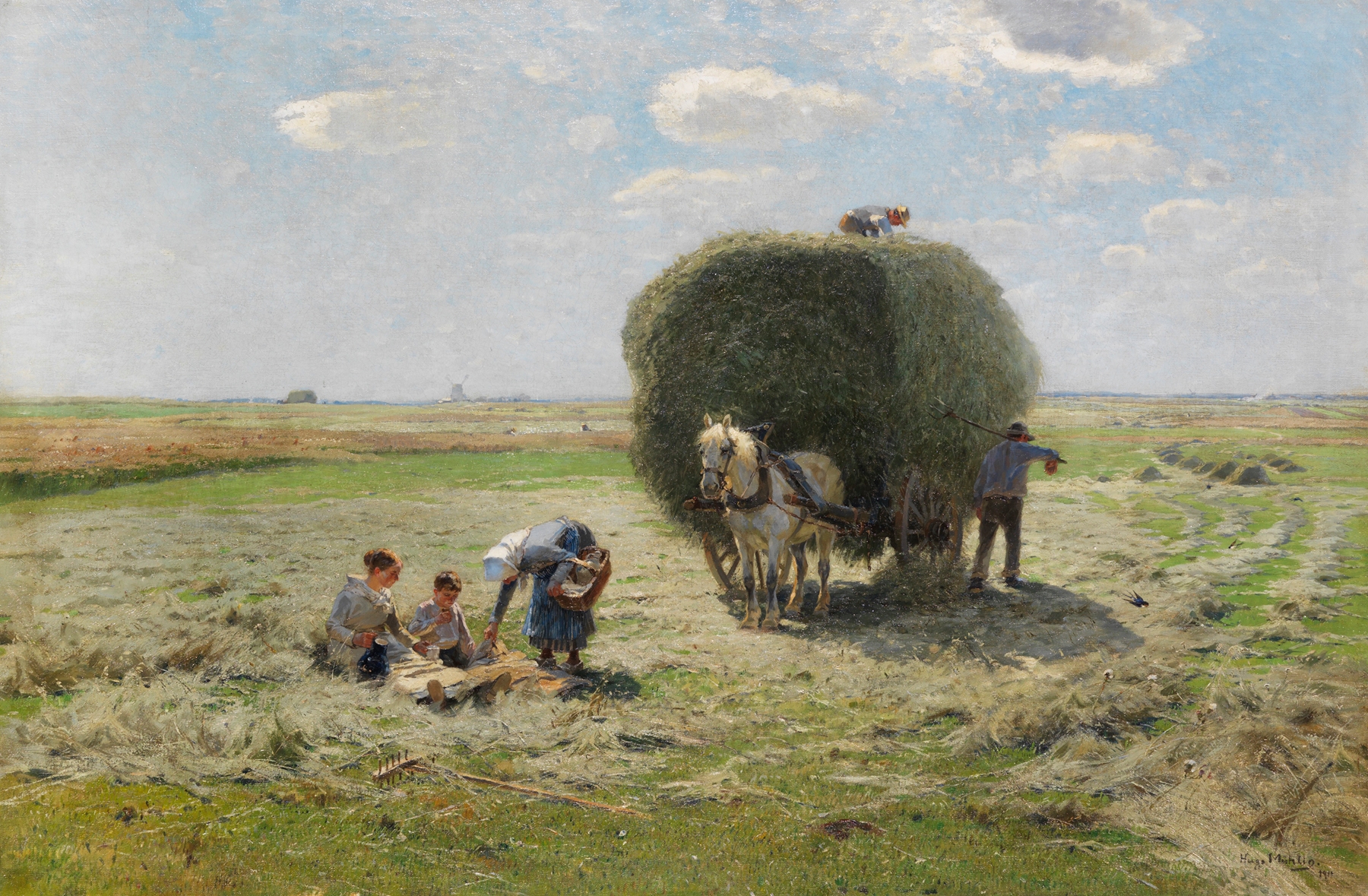 Figurative oil painting by Hugo Mühlig depicting a woman in a summer field.