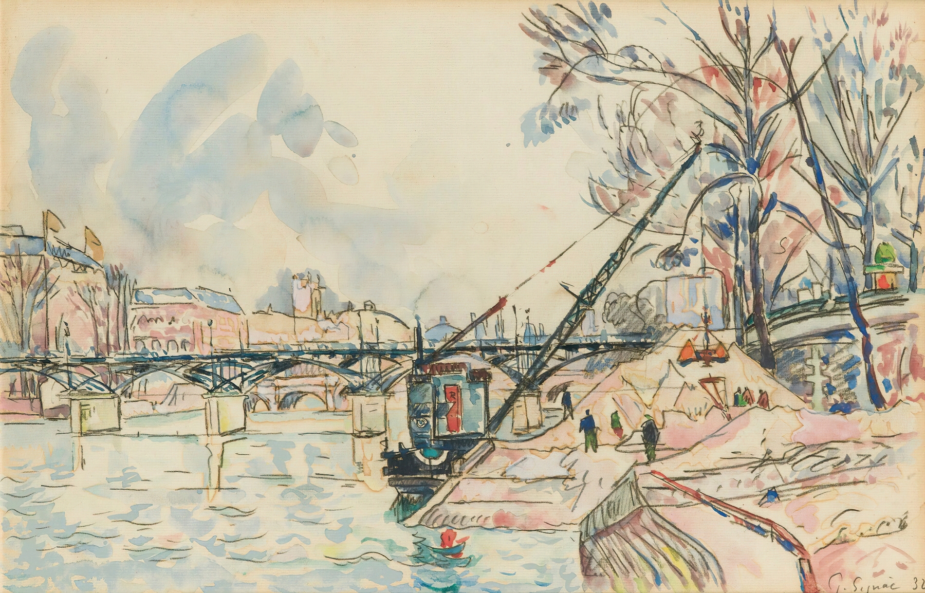 Landscape of the Seine River by Paul Signac, oil painting