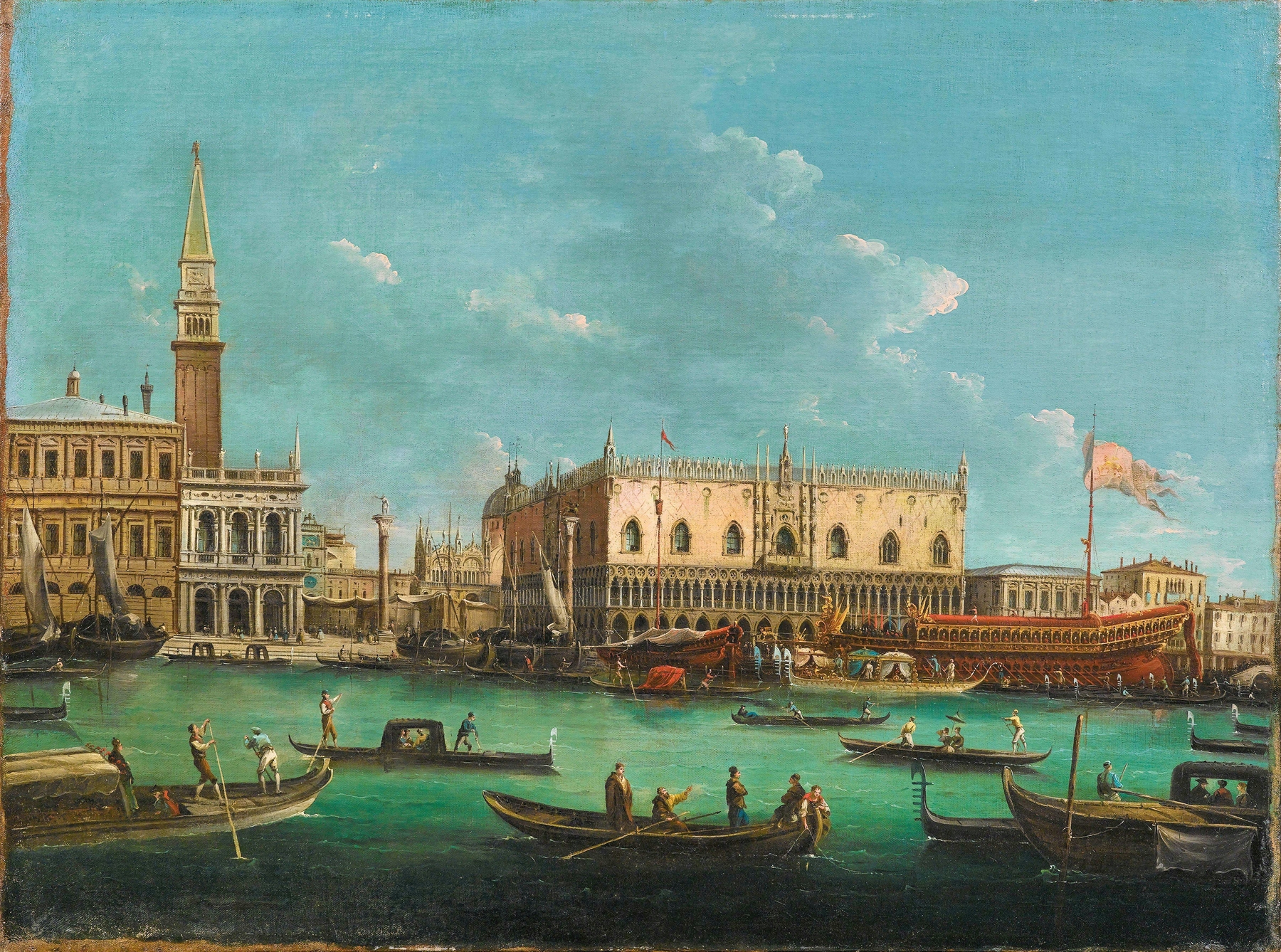 The Bucintoro at the Molo, Venice, on Ascension Day, oil painting by Giuseppe Bernardino Bison
