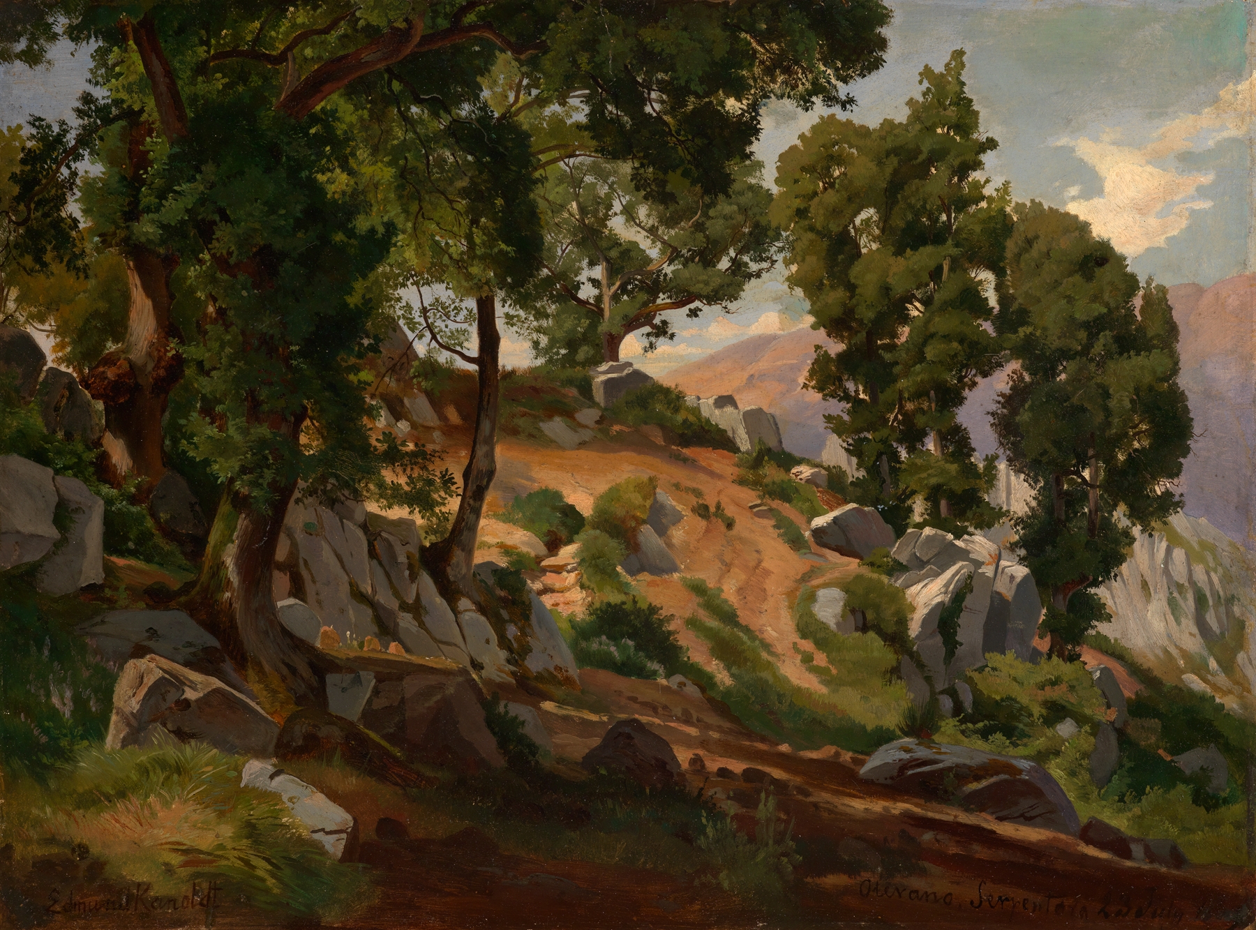 Romanticism landscape by Edmund Kanoldt, depicting hills with light and shadow.