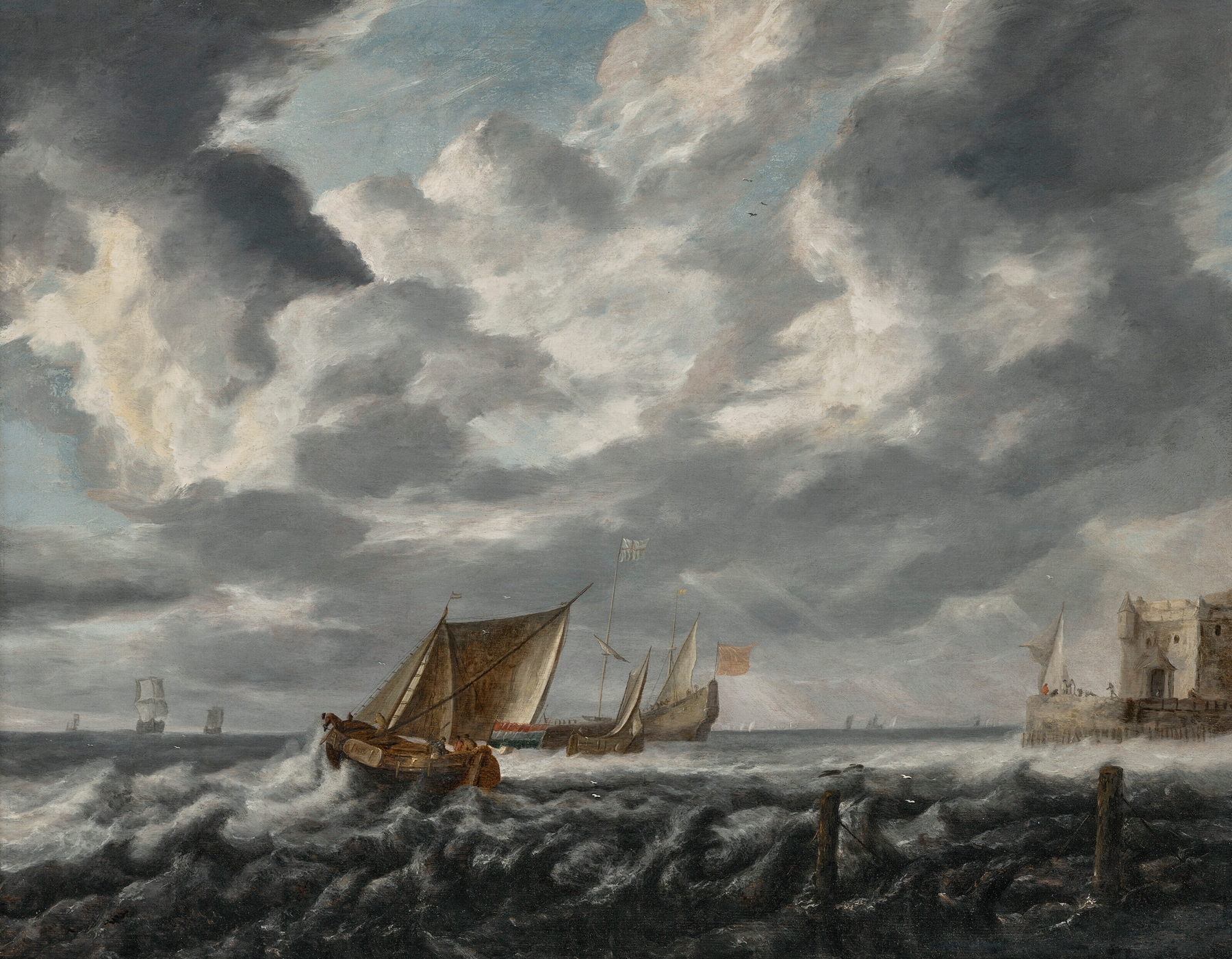 Vessels sailing on choppy waters, oil on canvas by Bonaventura Peeters the Elder