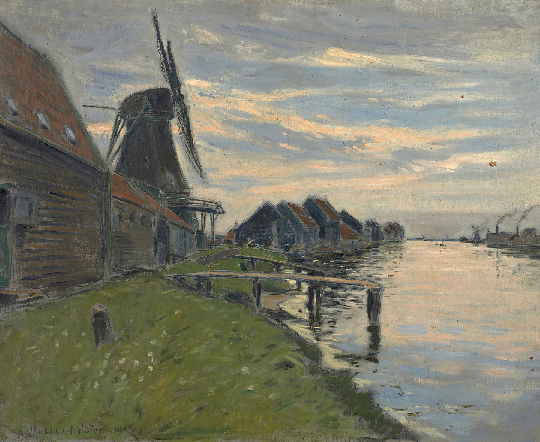 Canal en Hollande by Etienne Moreau-Nélaton, Impressionism, depicting a tranquil waterway