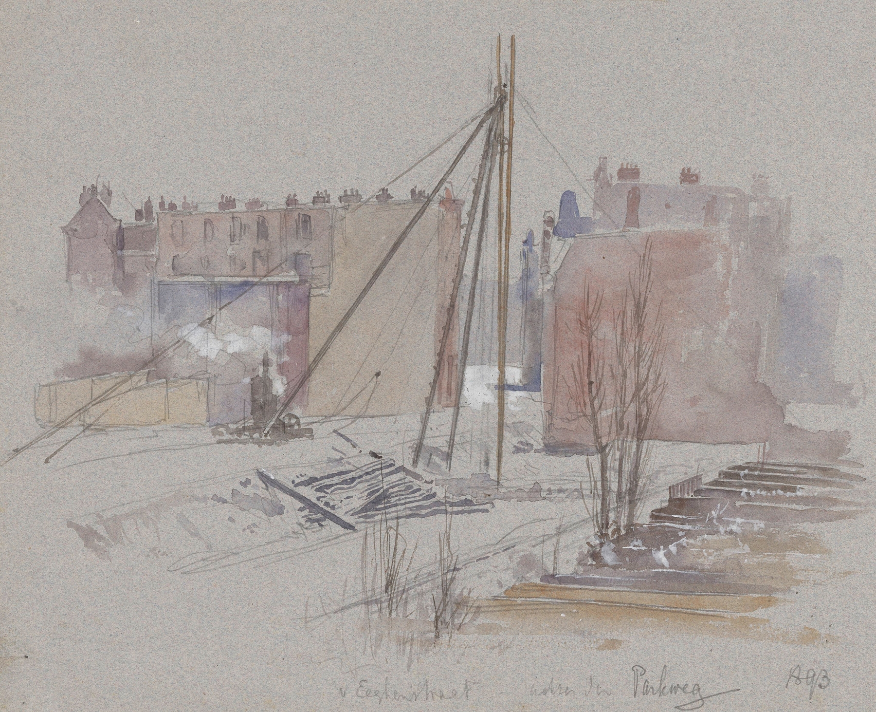 Urban landscape with construction in muted colors, oil painting by Jan Hoynck van Papendrecht