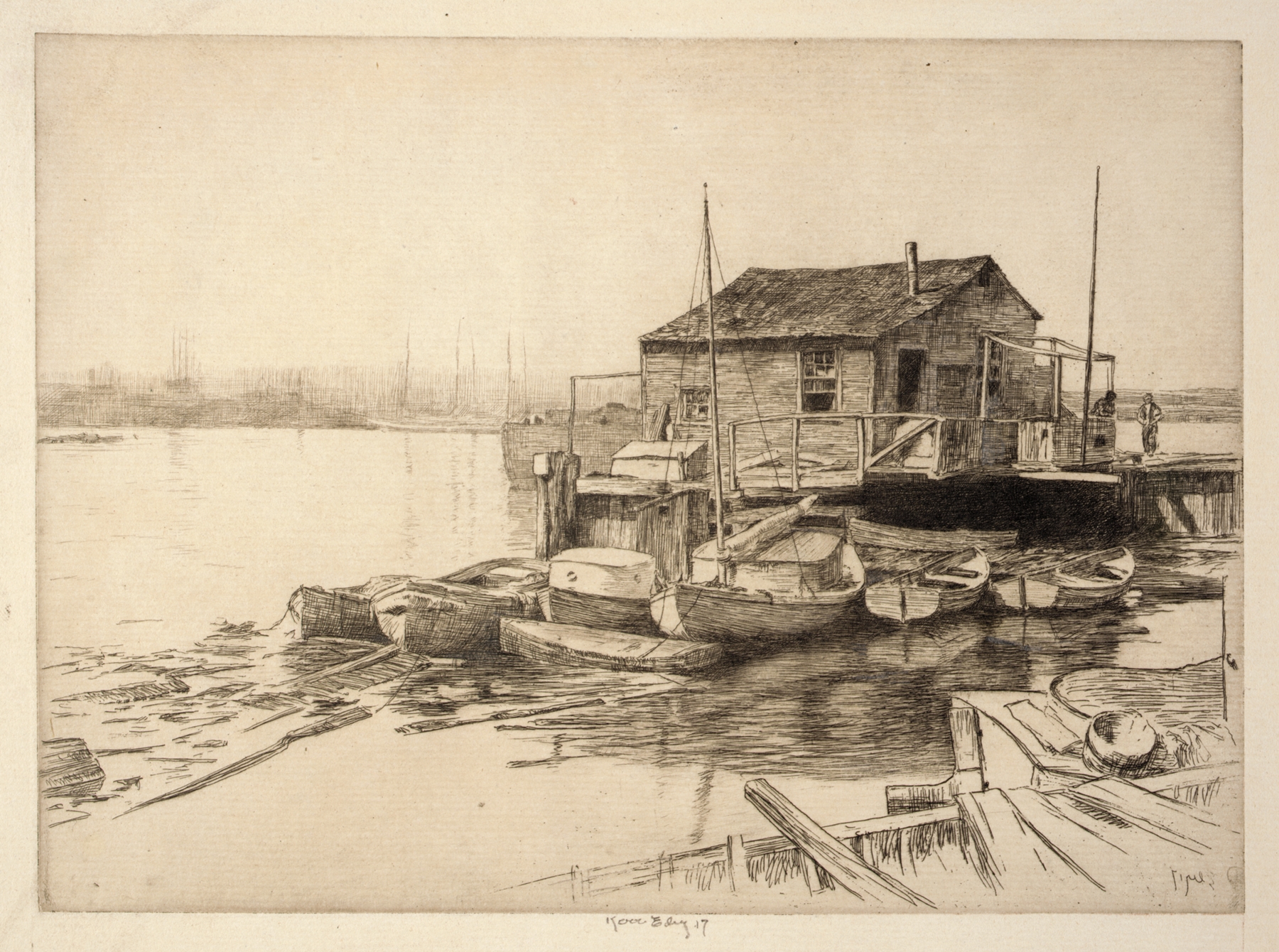 Fish House by Kerr Eby, Expressionism, depicting a marine scene