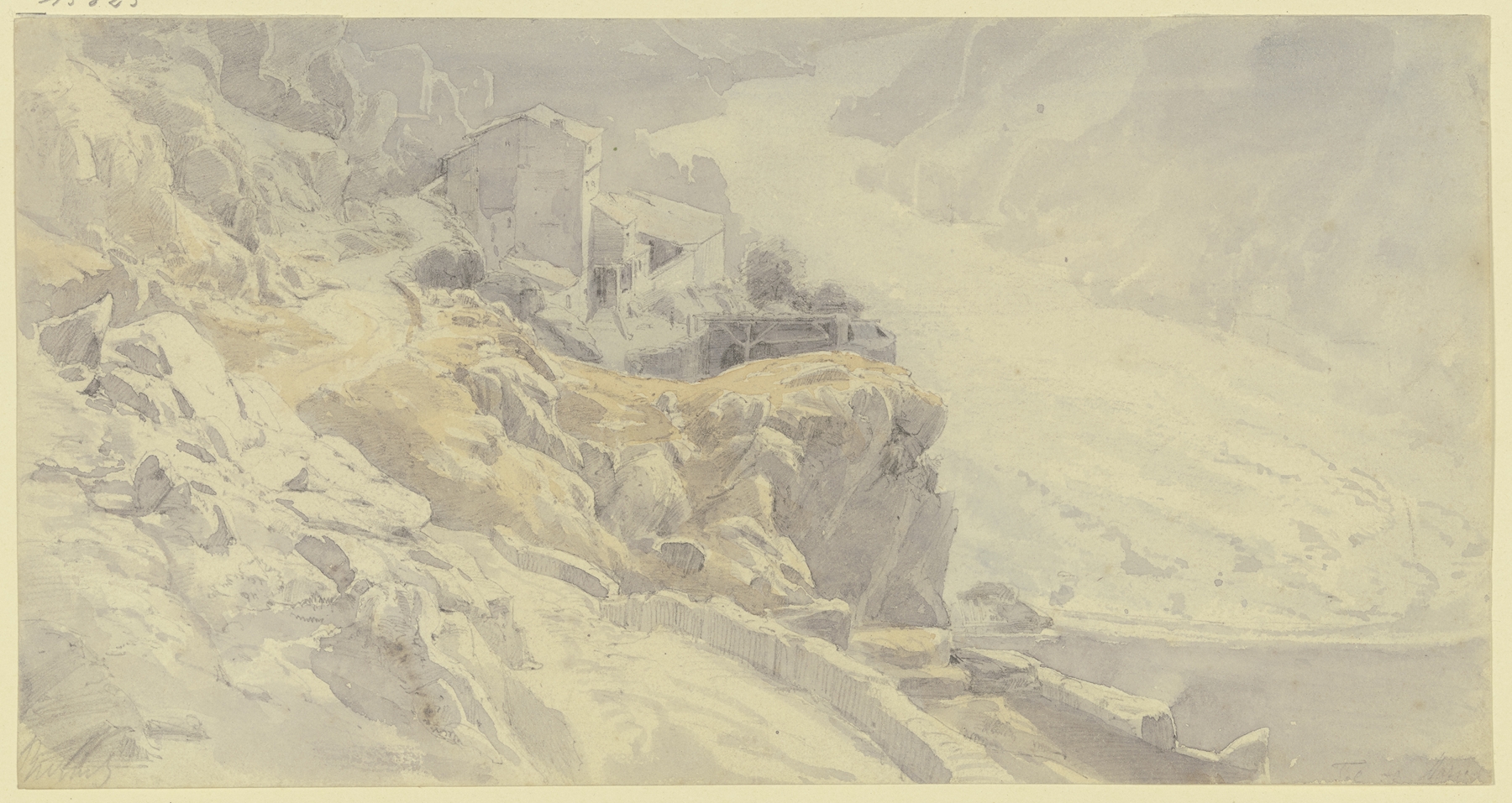 Landscape depicting hills and a river by Peter Burnitz, medium unknown.
