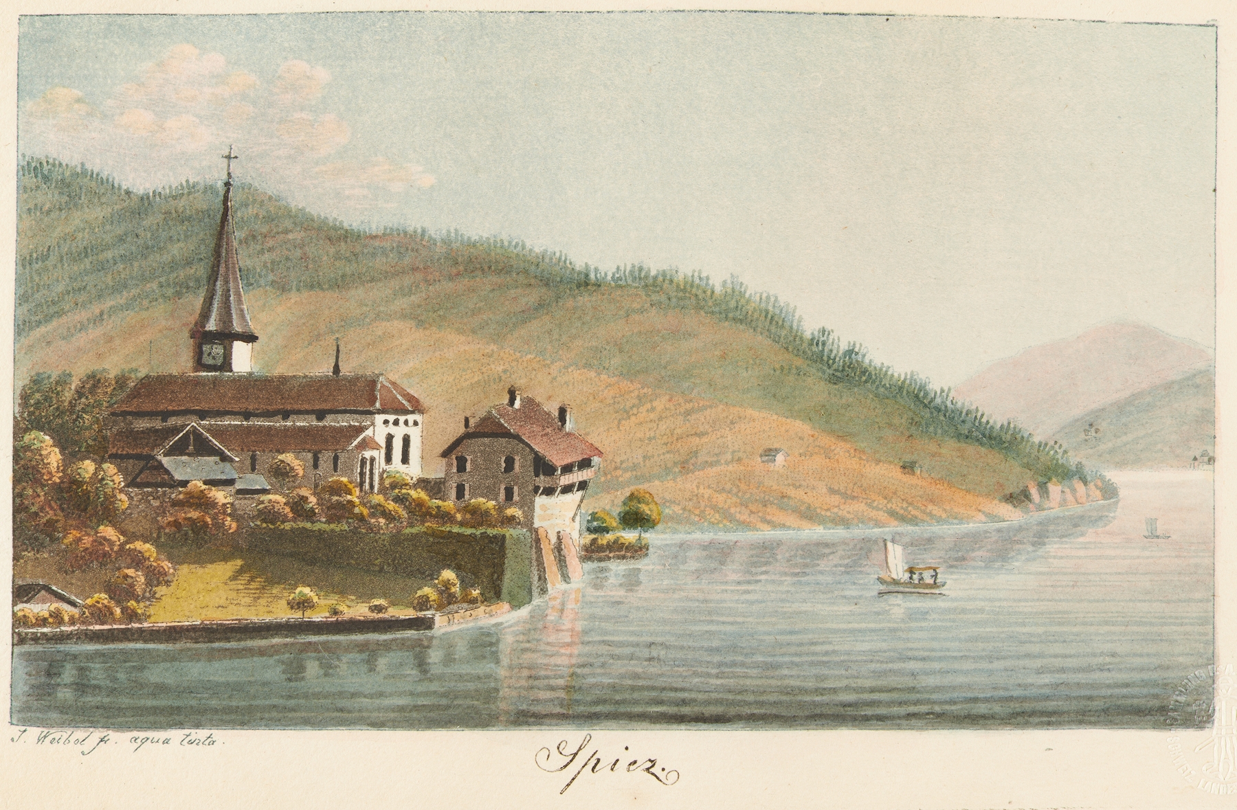 Landscape of Spiez by Jakob Samuel Weibel, unknown medium