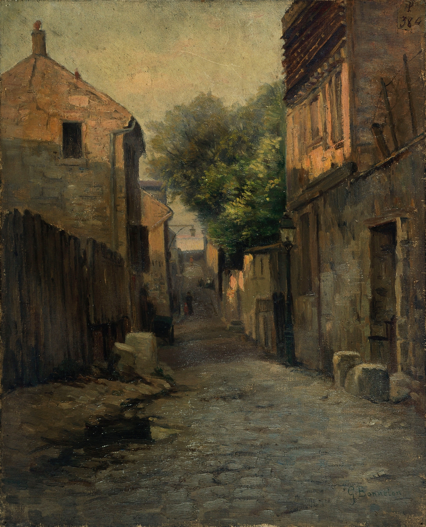 La rue de la Fontaine-à-Mulard by Germain Eugène Bonneton, oil on canvas depicting a vibrant street scene.