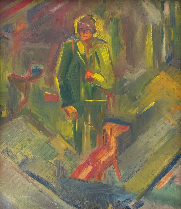 A still life painting featuring various objects in a bag.