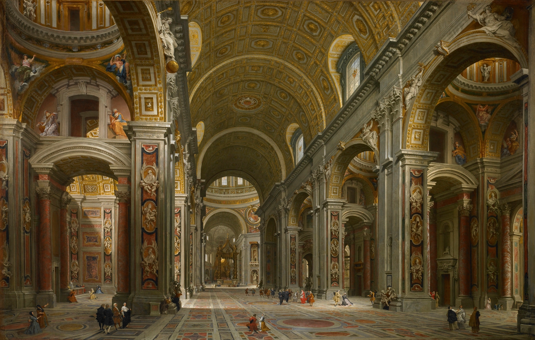Interior of St. Peter’s, Rome, by Giovanni Paolo Panini, public domain