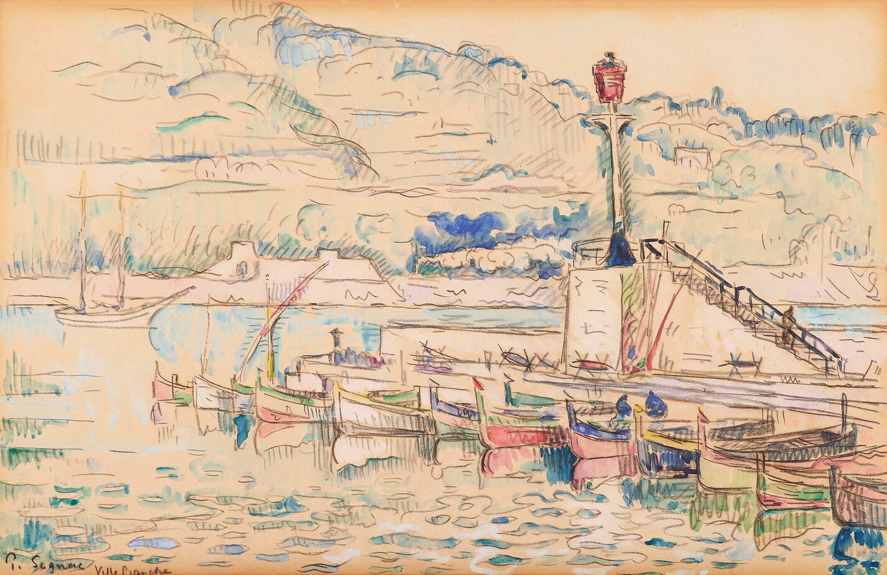 Marine scene of Villefranche-sur-Mer by Paul Signac, oil painting