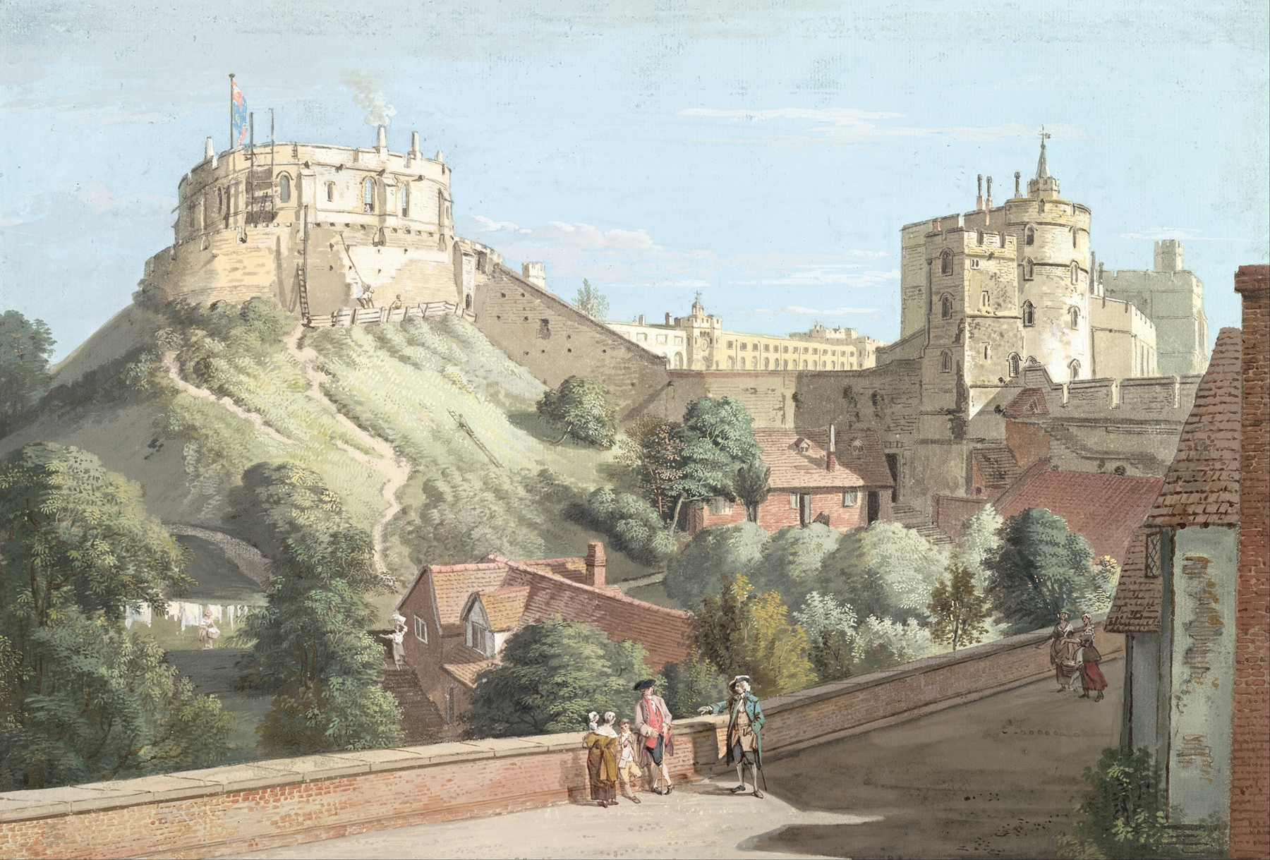 Windsor Castle- The Round Tower, Royal Court and Devil’s Tower from the Black Rod, by Paul Sandby, public domain