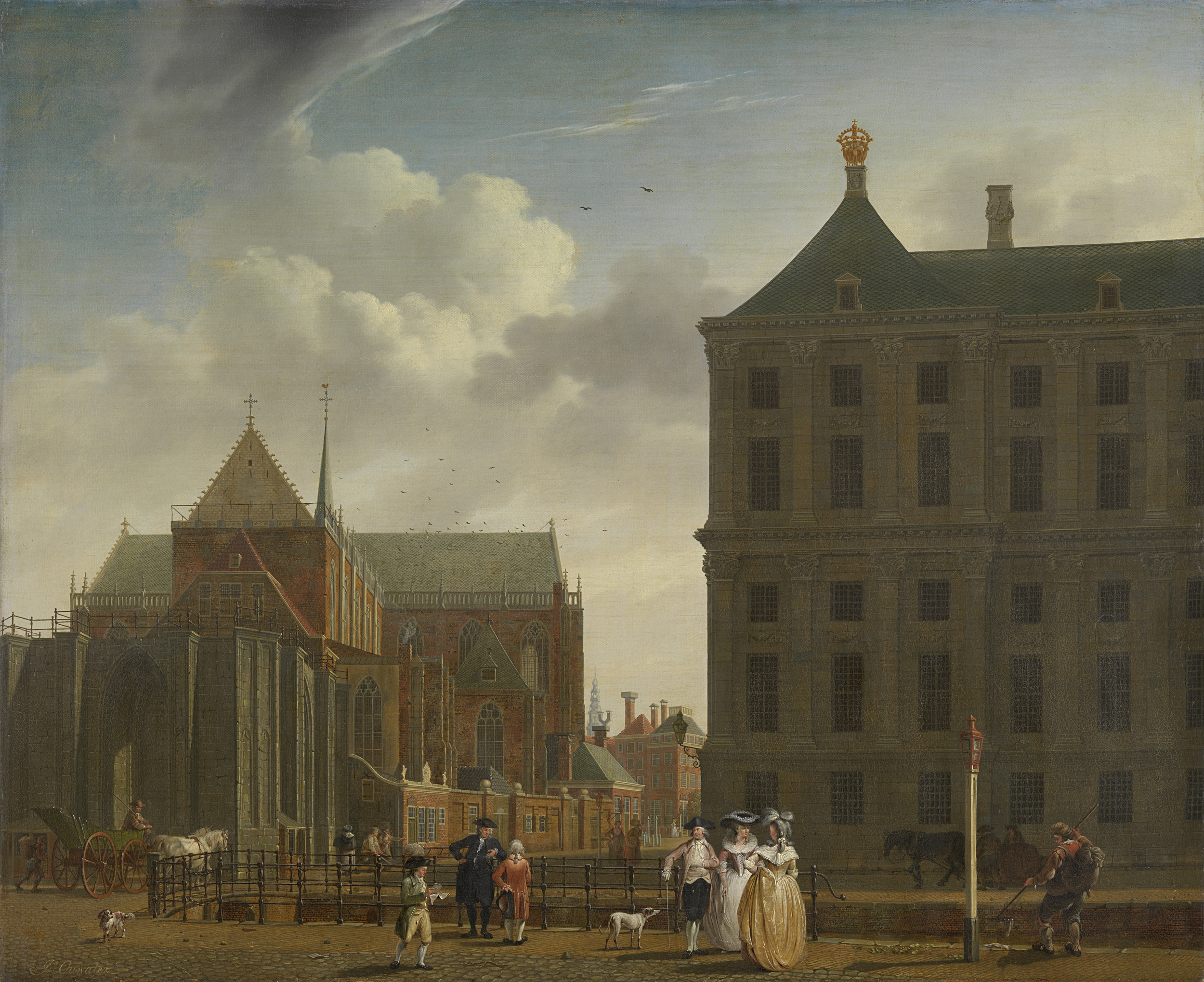 Oil painting by Isaac Ouwater depicting the Nieuwe Kerk and Town Hall in Amsterdam