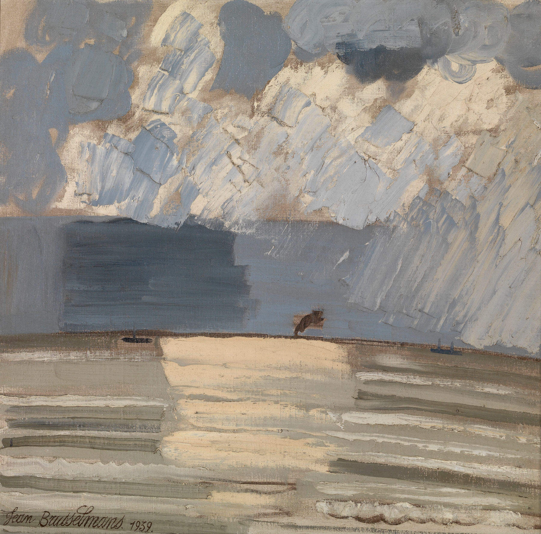 North Sea by Jean Brusselmans, oil painting depicting swirling waves and stormy ocean.