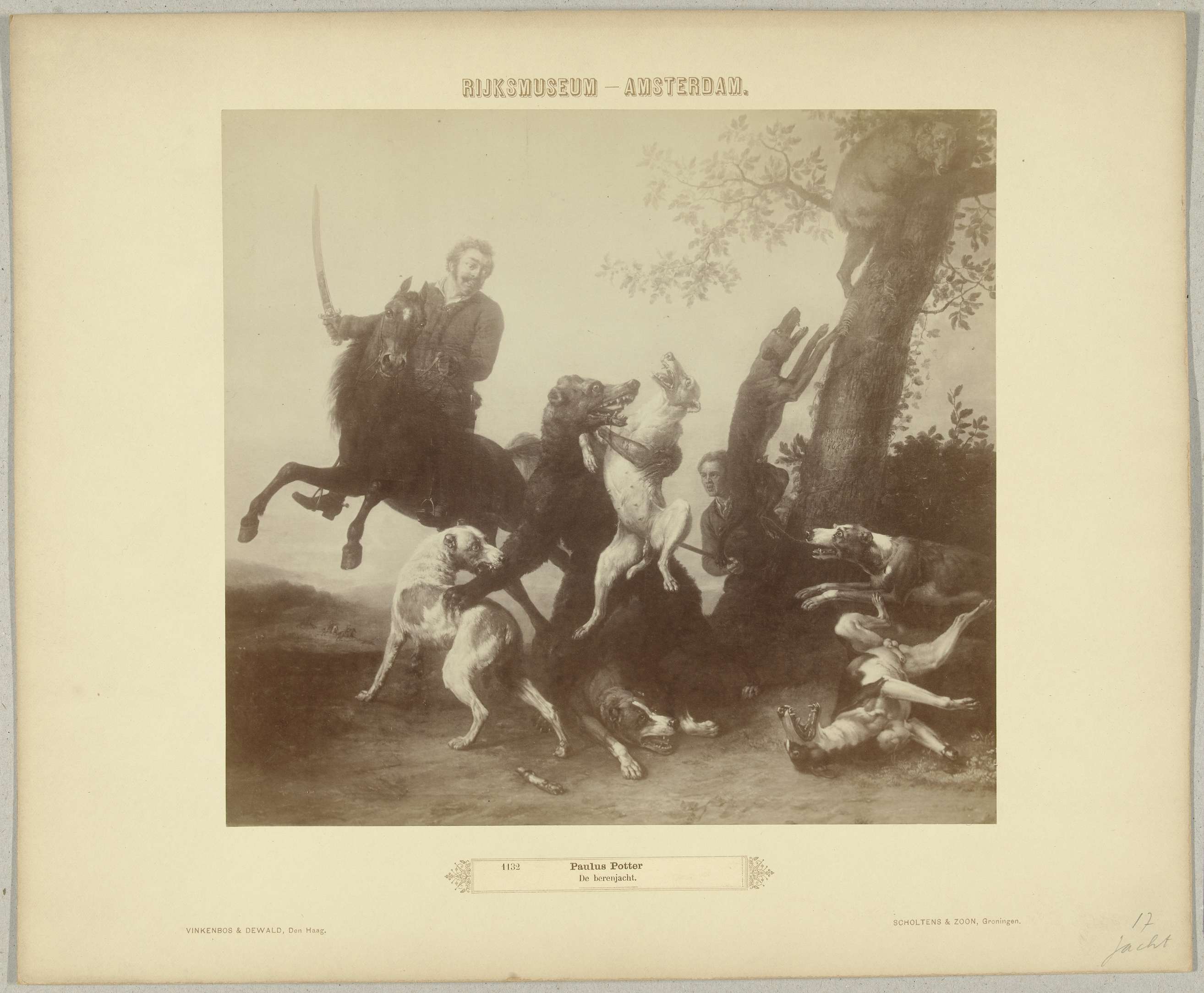 Wild bear in a forest, albumen print by Vinkenbos & Dewald