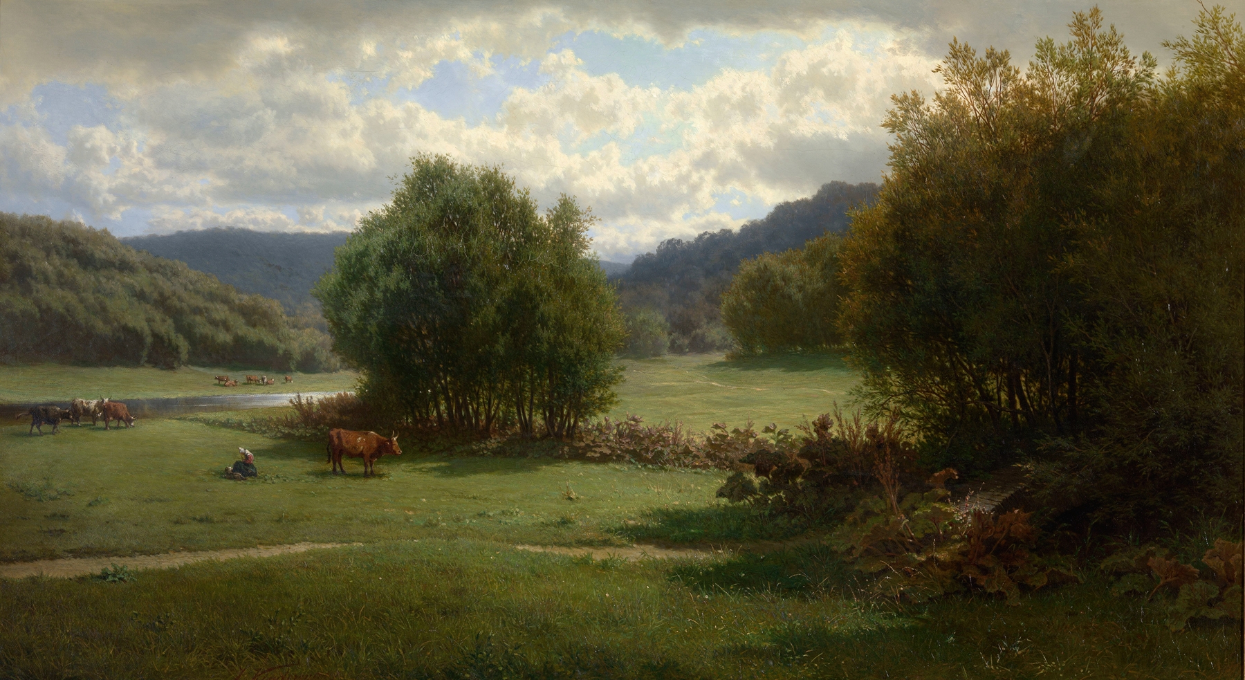 Landscape by Jean Baptiste Kindermans, oil painting depicting nature and vibrant colors.