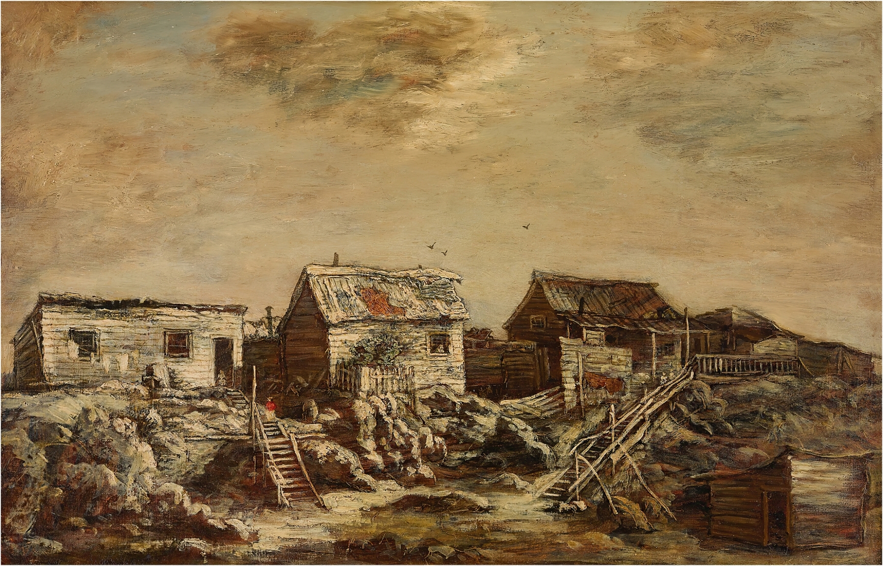 Shanties at twilight, oil on canvas by Ralph Albert Blakelock