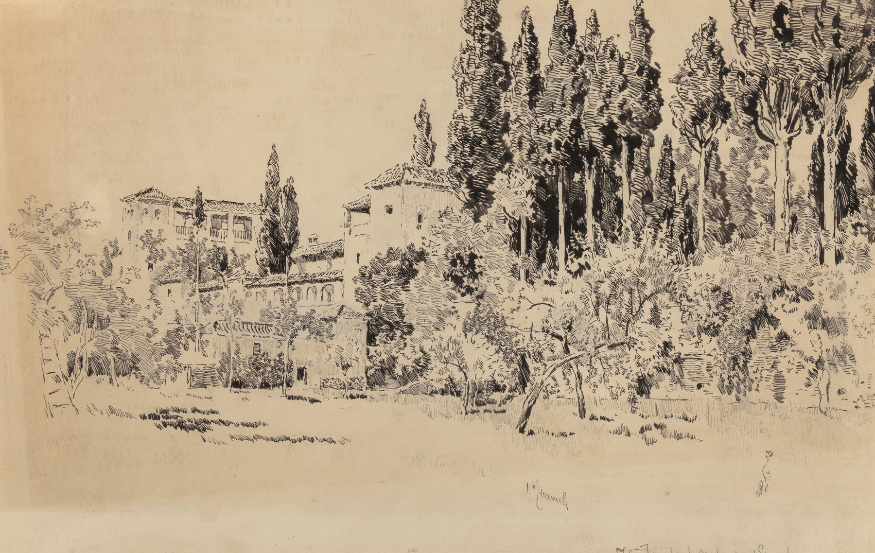 Landscape depicting lush orchards and vibrant fruit by Joseph Pennell, oil painting
