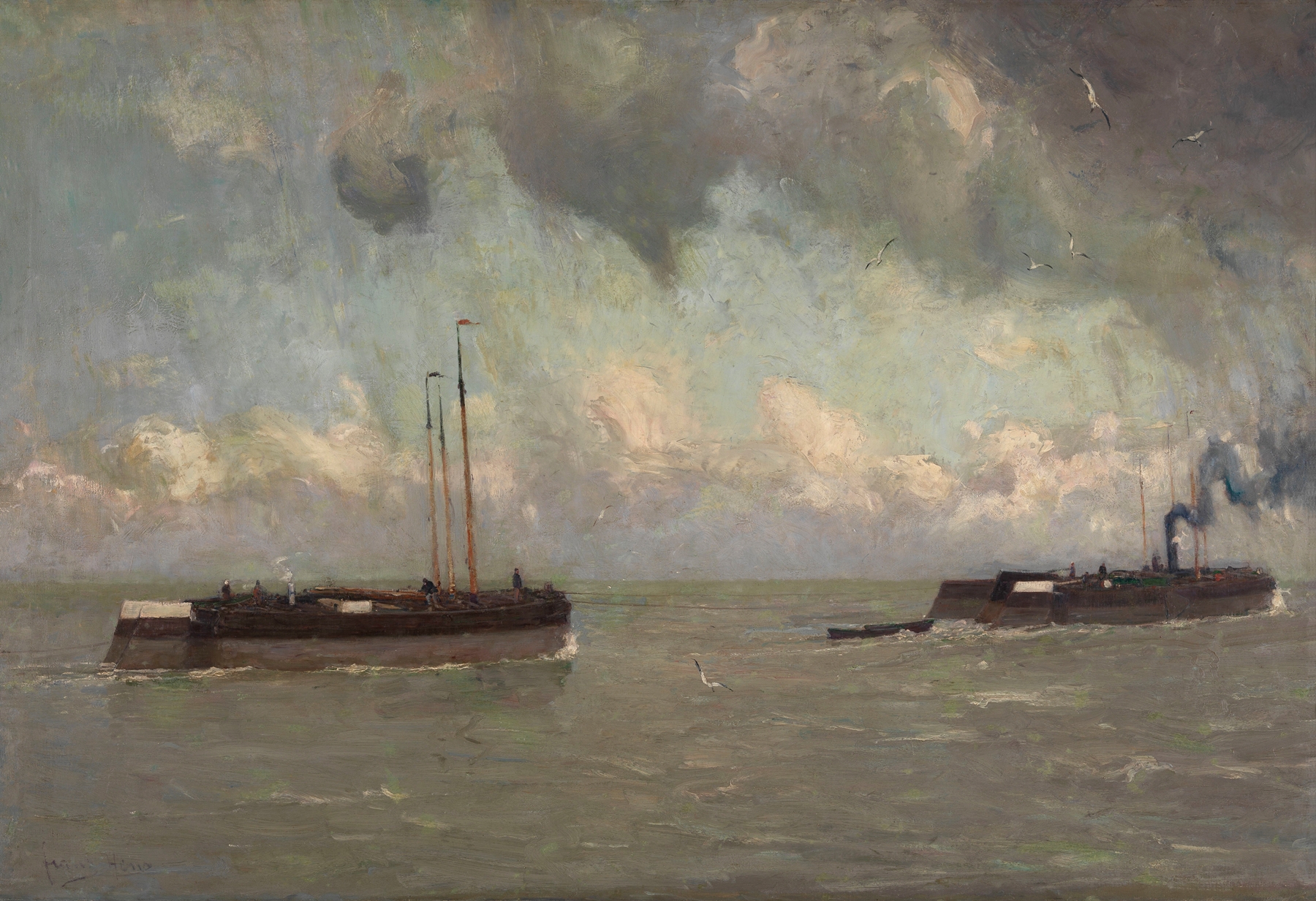 On the Low Scheldt by Frans Hens, depicting a serene river landscape in an unknown medium.