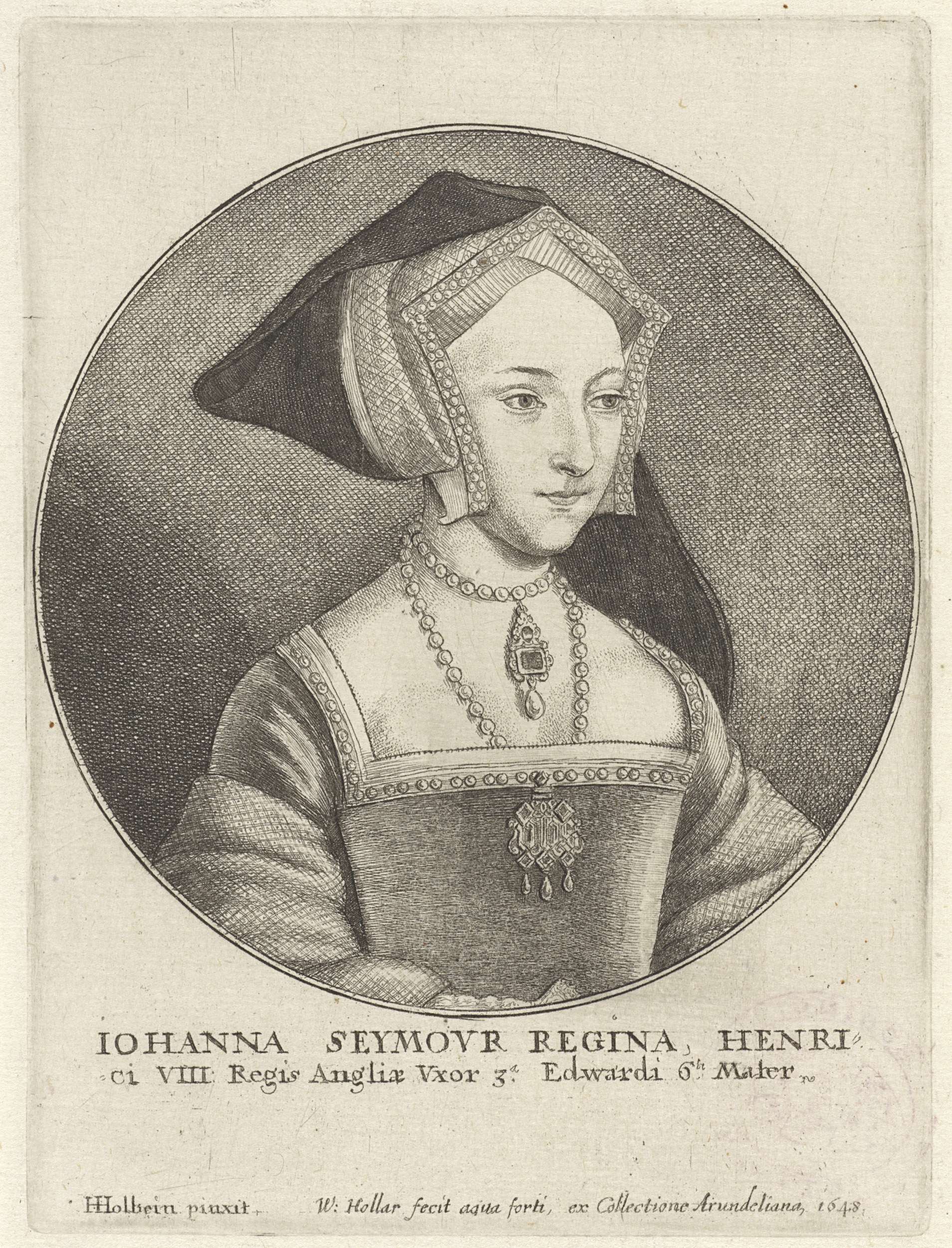 Portrait of Jane Seymour, queen of England, etching by Wenceslaus Hollar