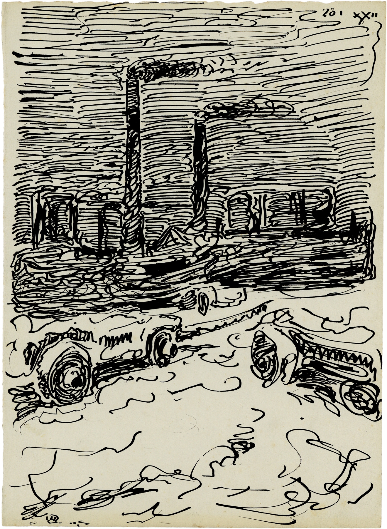 Fabrieksschouwen en auto’s, by Alfred Ost, public domain