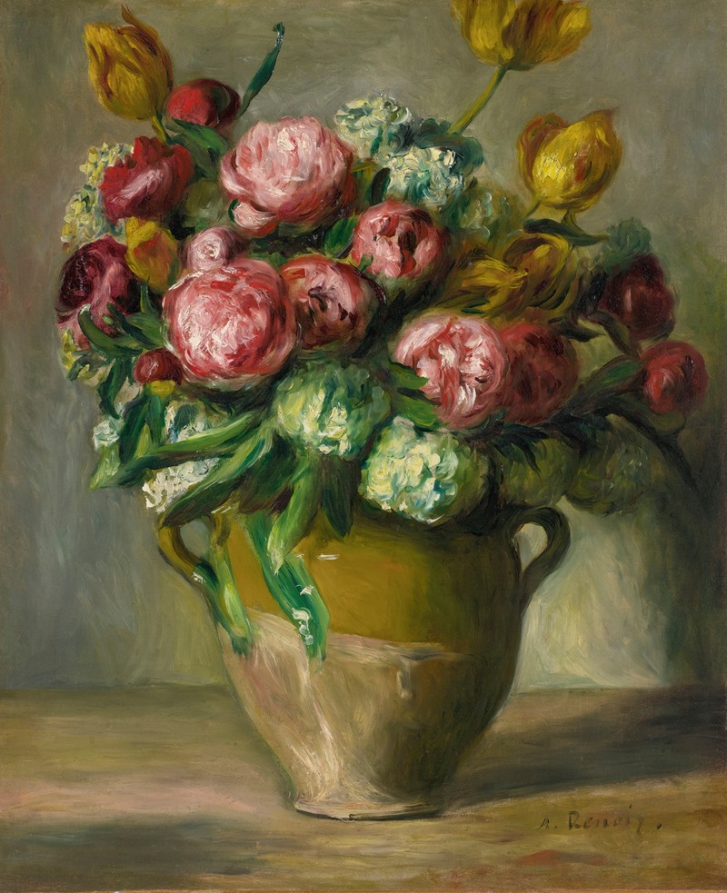 A beautiful still life painting of peonies by Renoir.