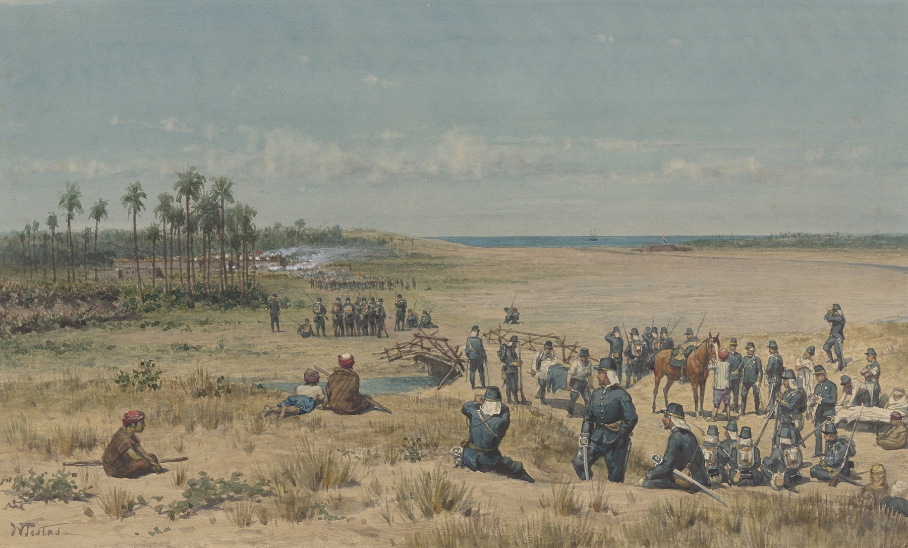 Historical oil painting depicting soldiers in battle by Willem de Famars Testas