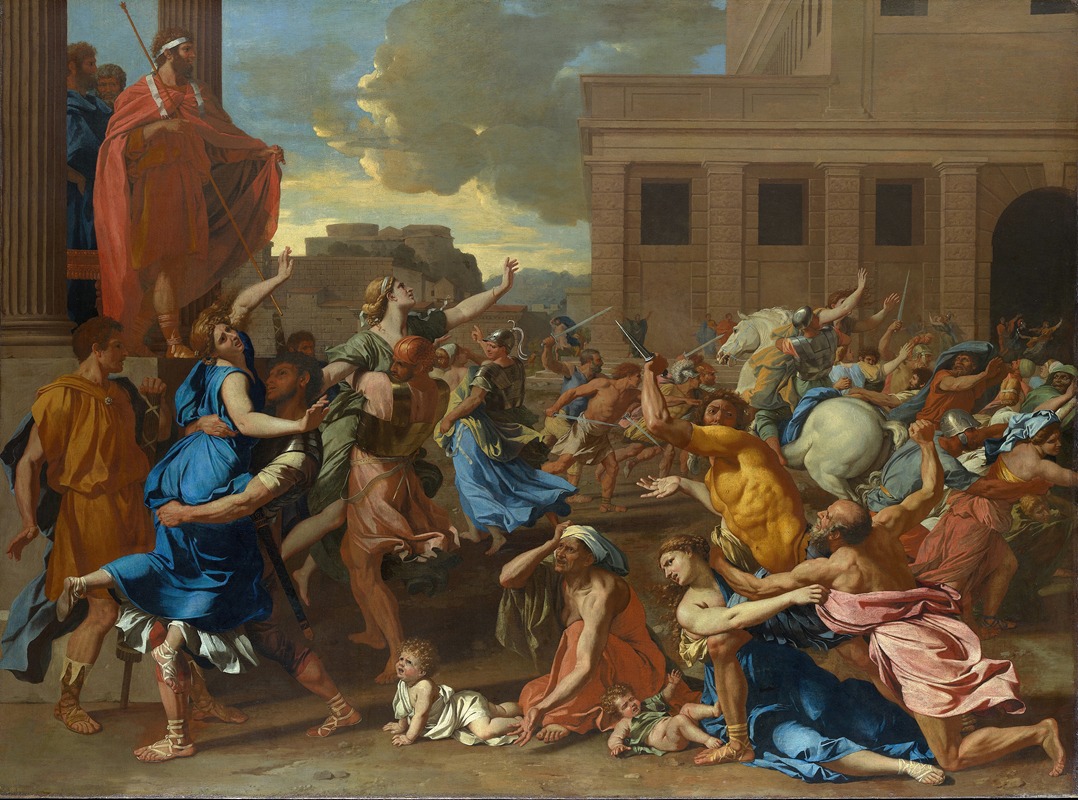 Nicolas Poussin's 'The Abduction of The Sabine Women' depicts a dramatic historical scene.