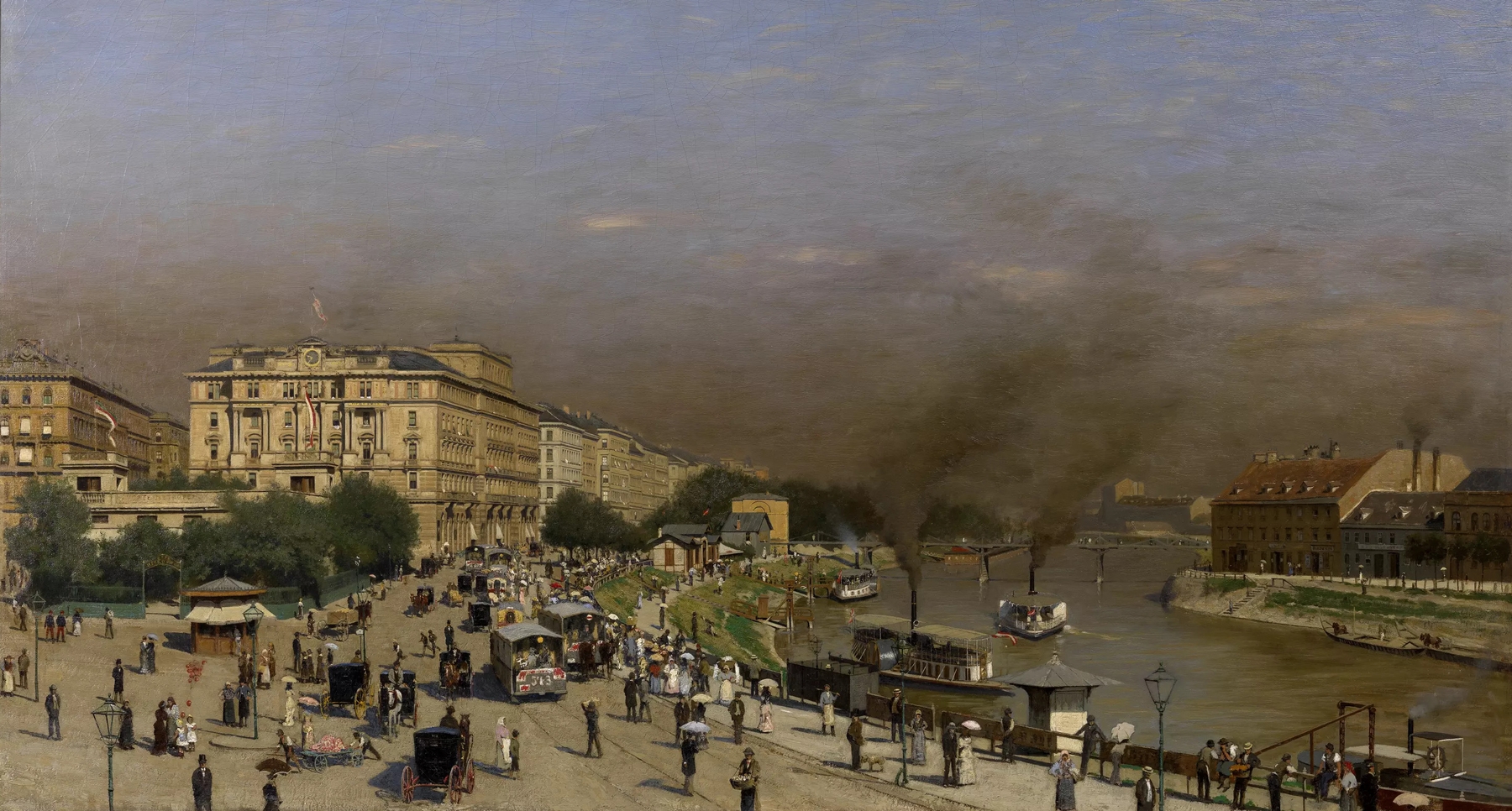 Sommermorgen am Franz Josephs-Quai, oil on canvas by Wilhelm Bernatzik, depicting a river with morning light.