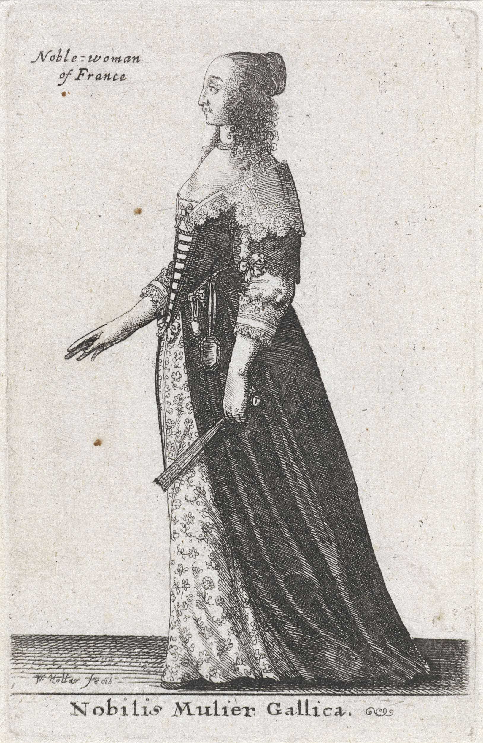 Portrait of a noble woman of France, etching by Wenceslaus Hollar