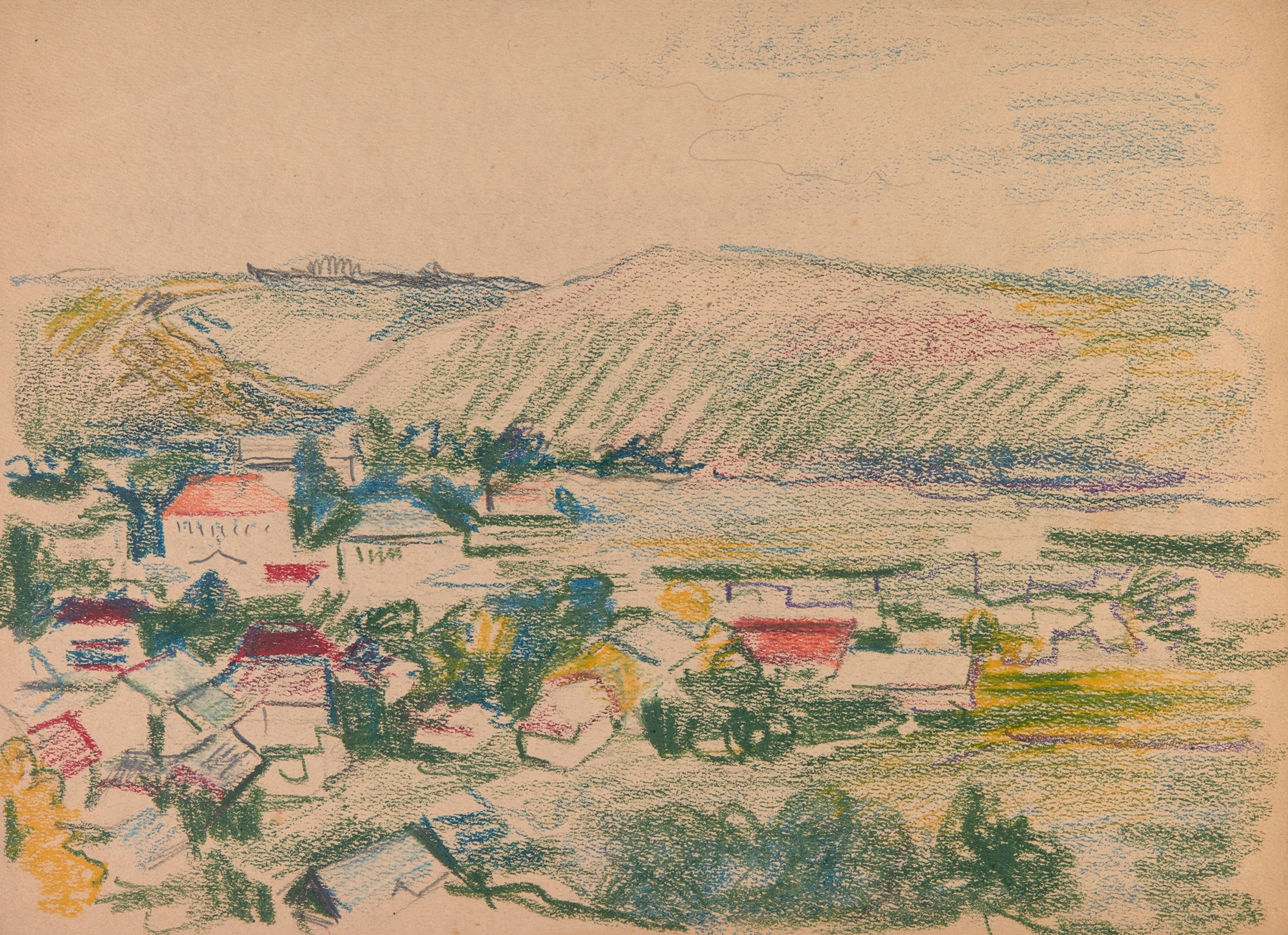 Landscape with hills and houses, oil on canvas by Ivan Ivanec