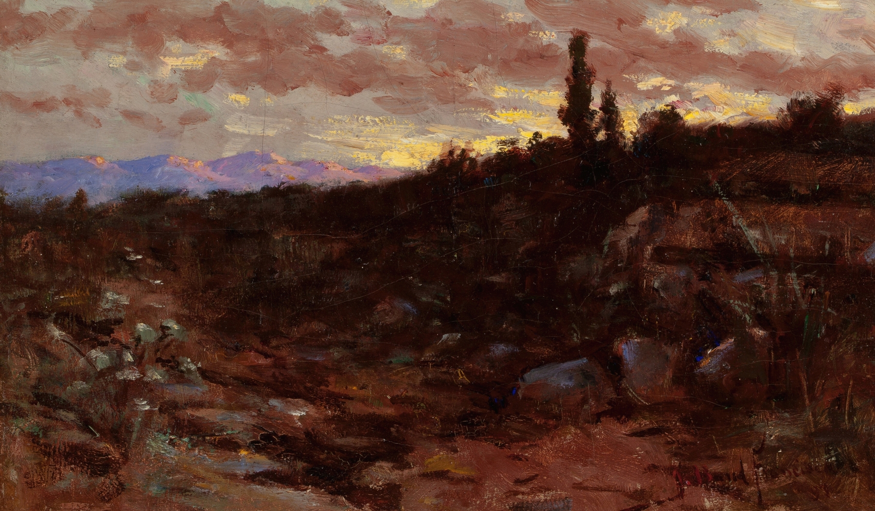 Sunset Landscape by John Bond Francisco, oil painting depicting a vibrant sunset sky.