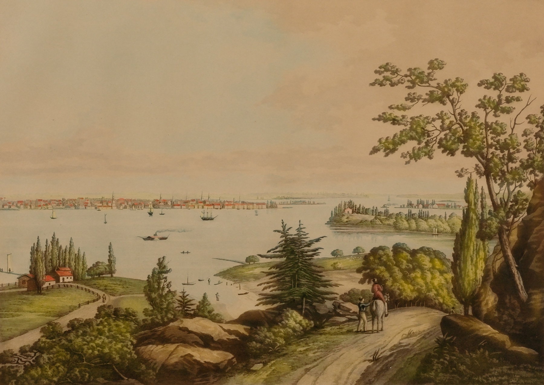 Landscape of New York in 1822 from Weehawken, oil on canvas by L. Augier