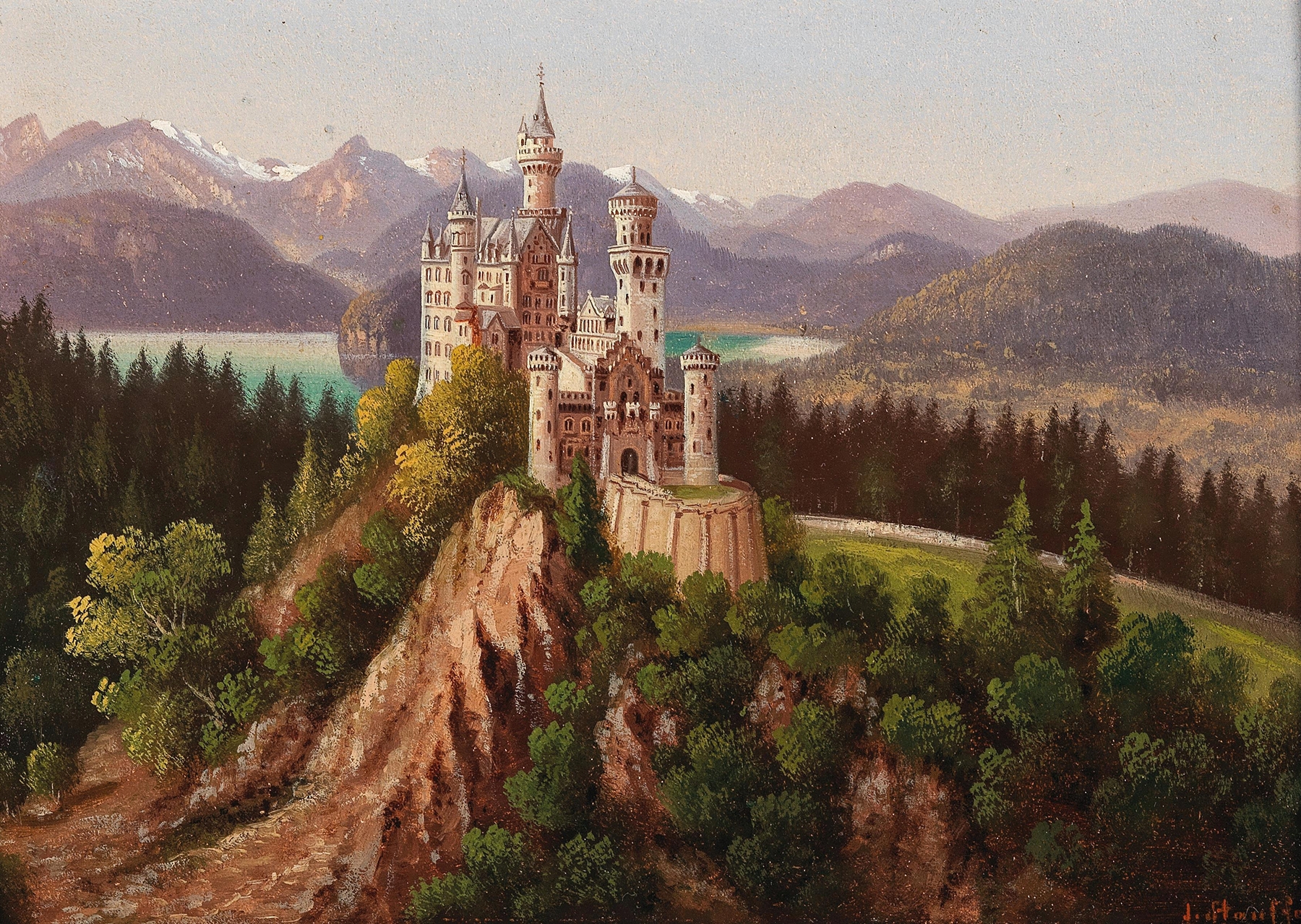 A View of Neuschwanstein Castle, by Hubert Sattler, public domain
