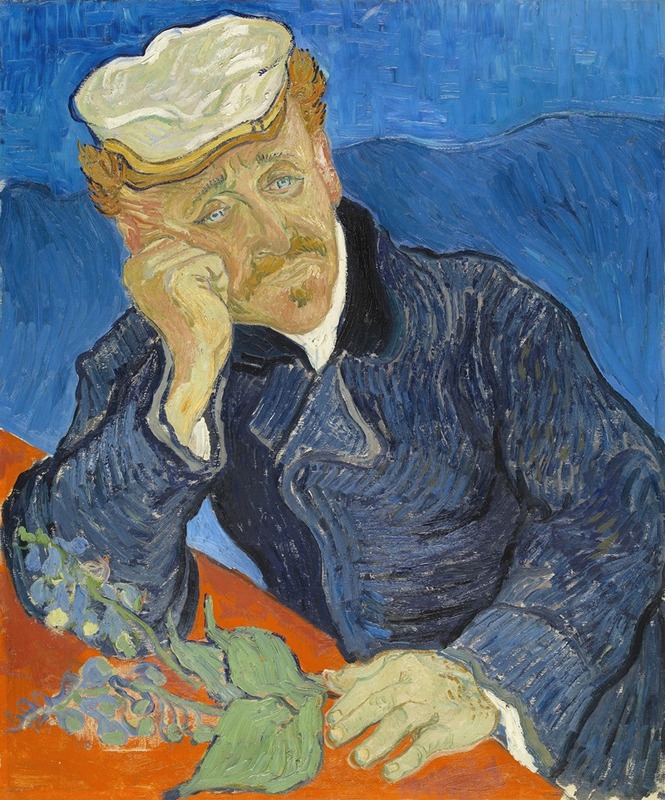 Portrait of Dr. Paul Gachet by Vincent van Gogh, showcasing vibrant colors and emotional depth.