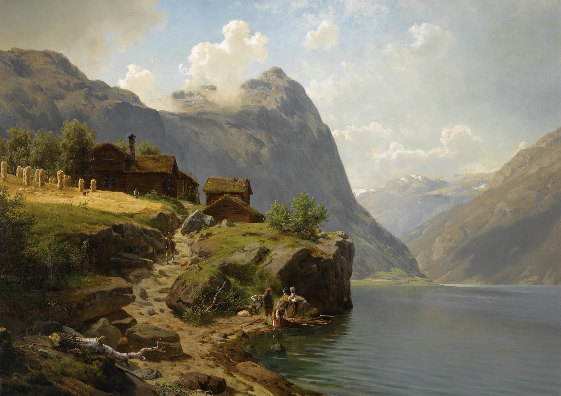 Figures In A Mountainous River Landscape, oil on canvas by Johan Fredrik Eckersberg