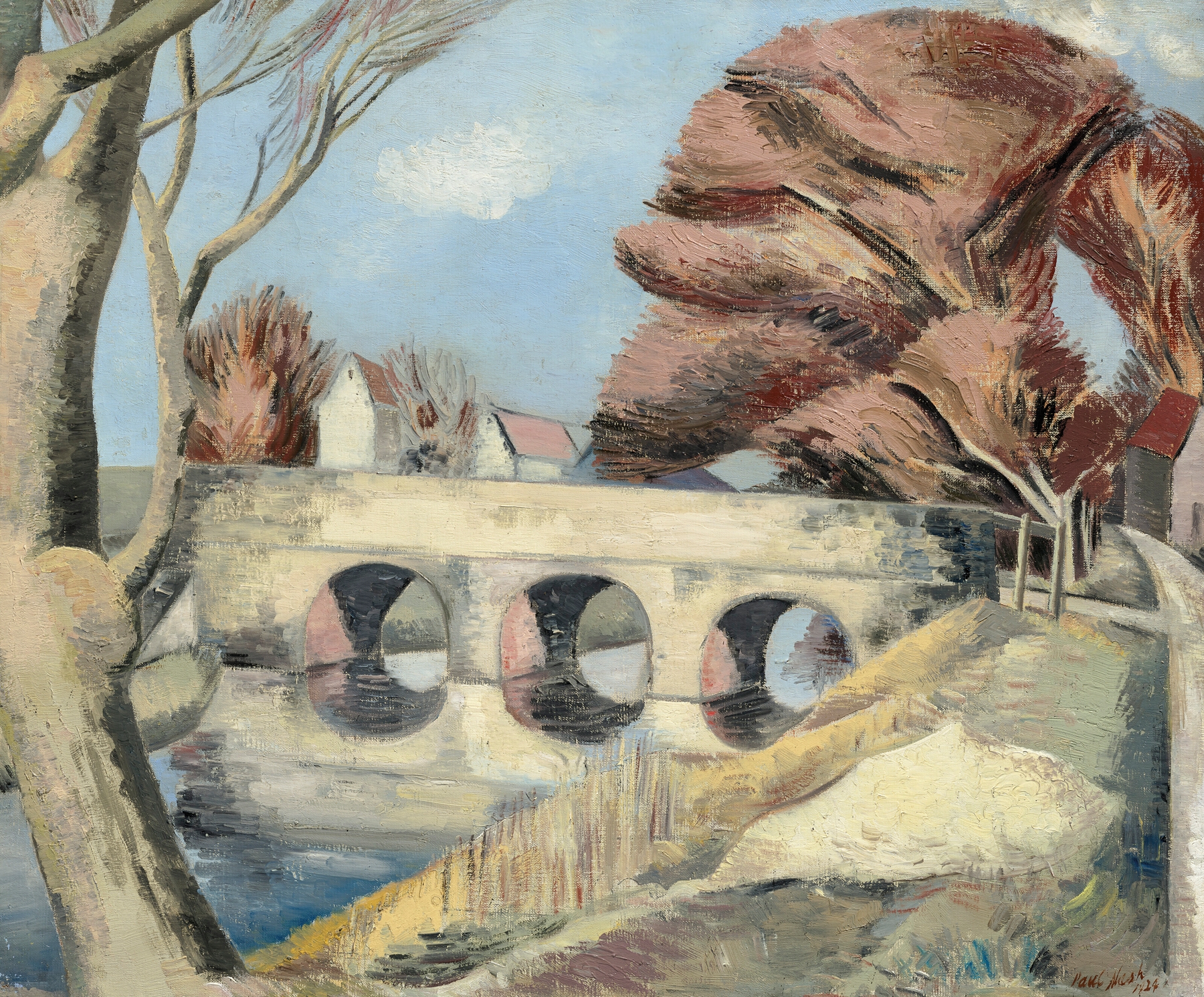 The Bridge, Romney Marsh, by Paul Nash, public domain