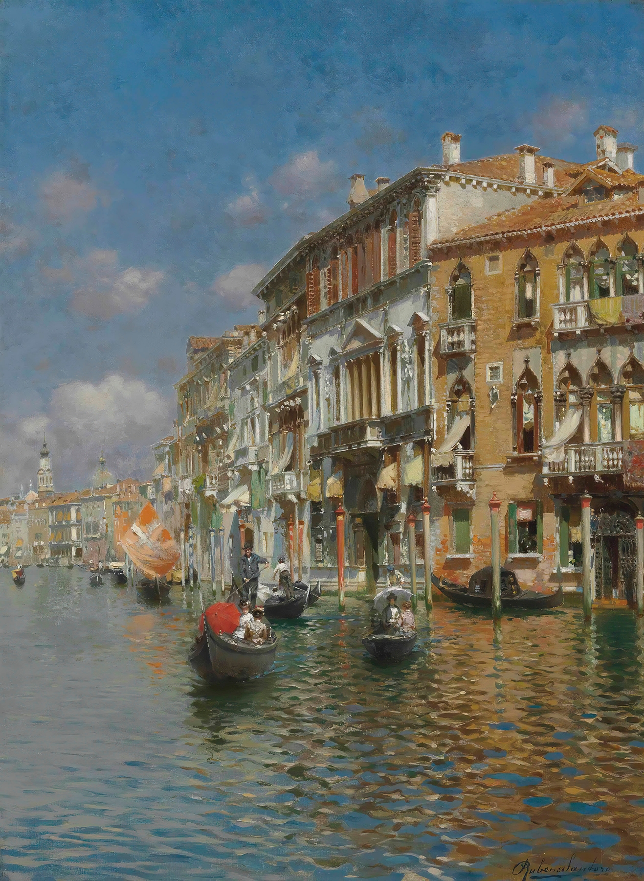 Gondolas On The Grand Canal, Venice, by Rubens Santoro, public domain