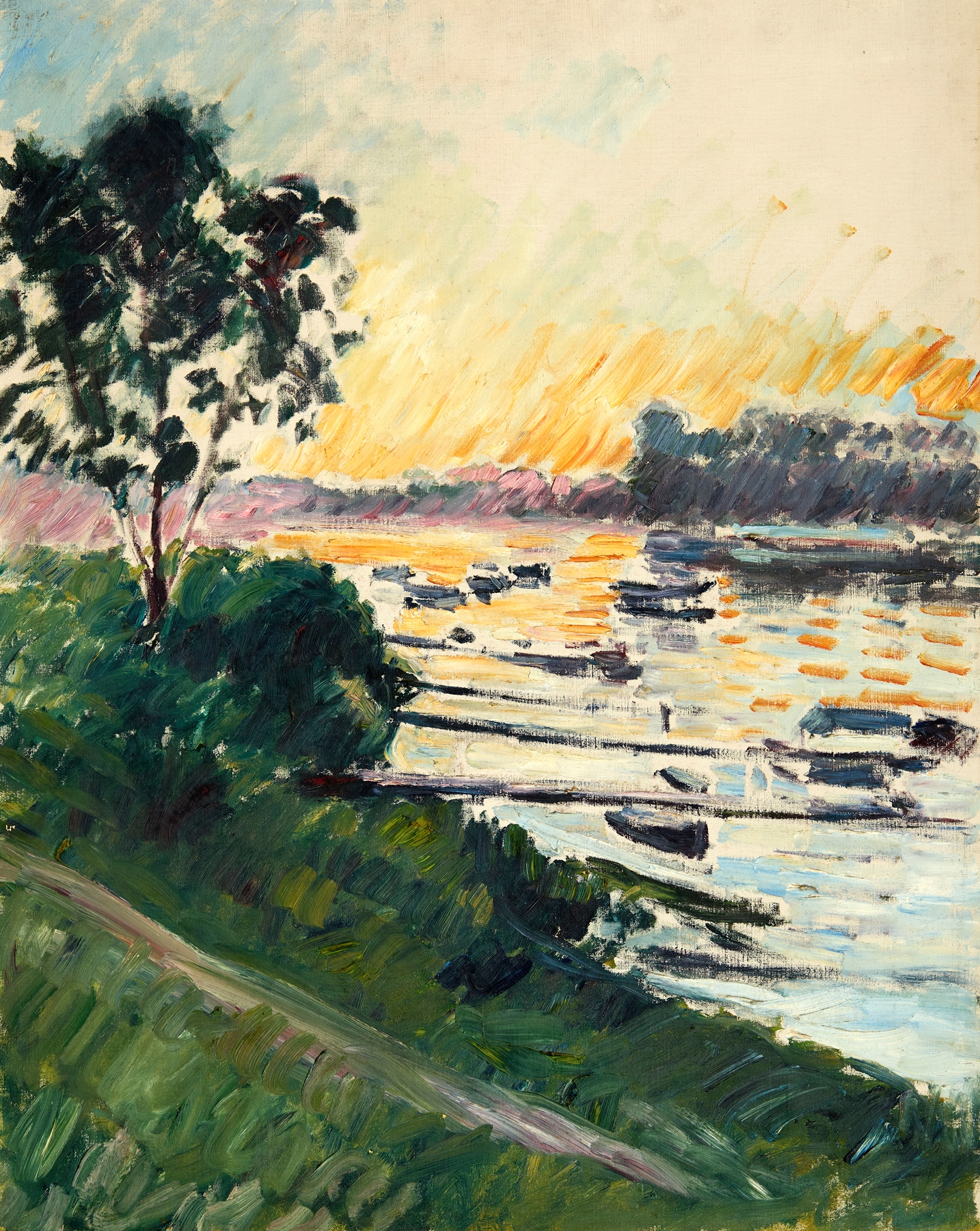Bord de Seine, effet soleil couchant, by Gustave Caillebotte, public domain