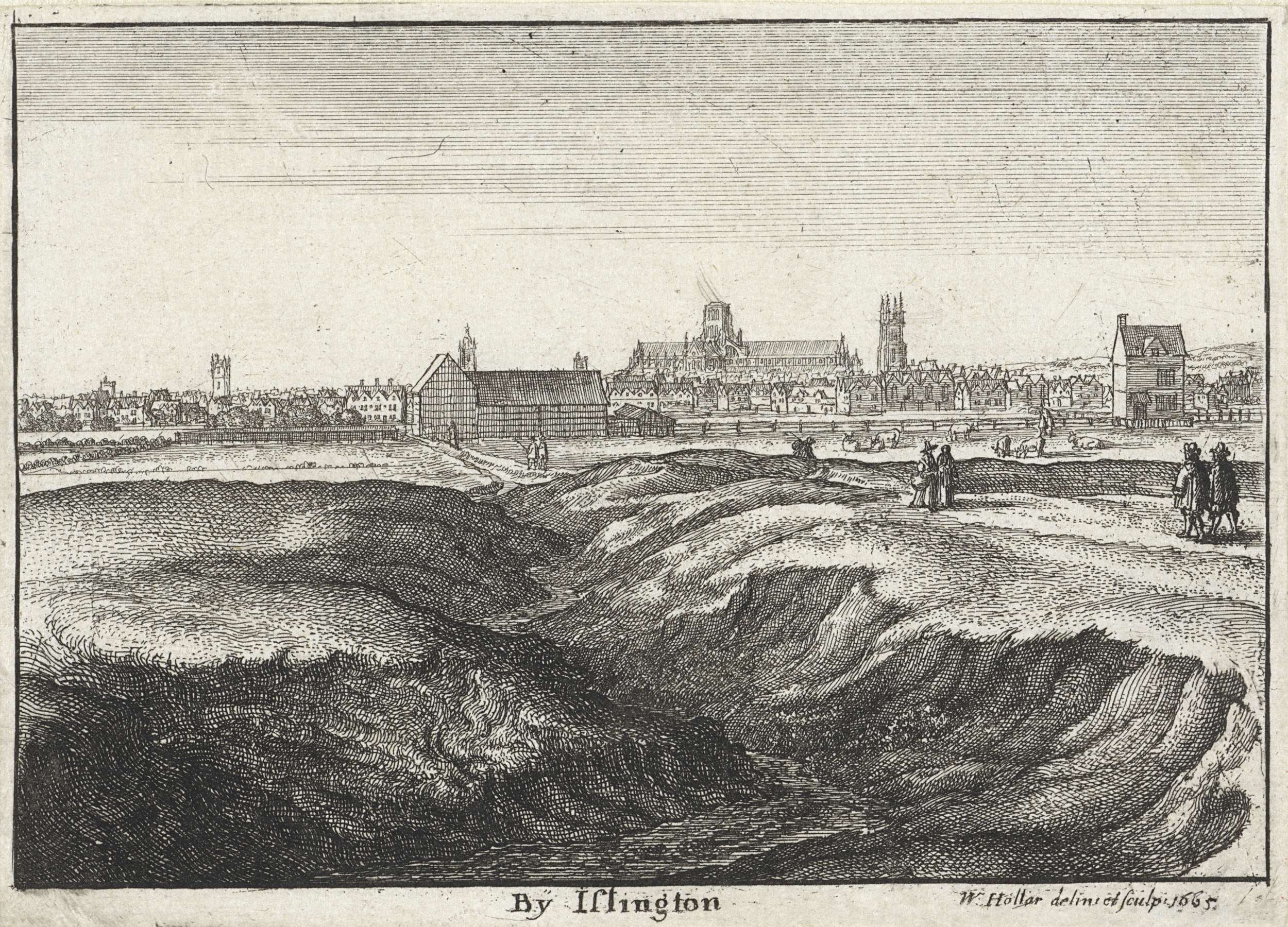 Etching by Wenceslaus Hollar depicting a winding pathway and greppel in a landscape.