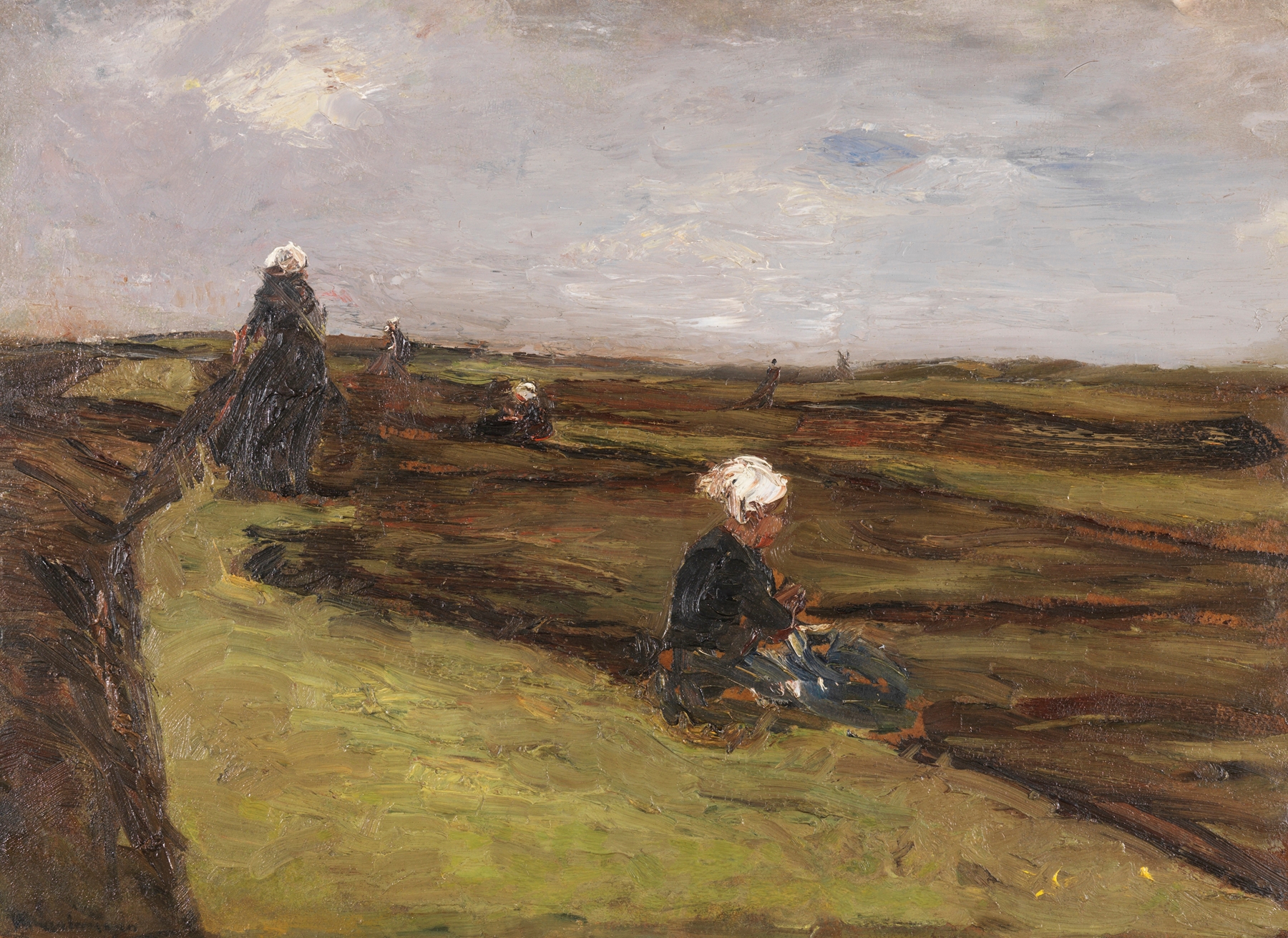 Die Netzflickerinnen, by Max Liebermann, public domain