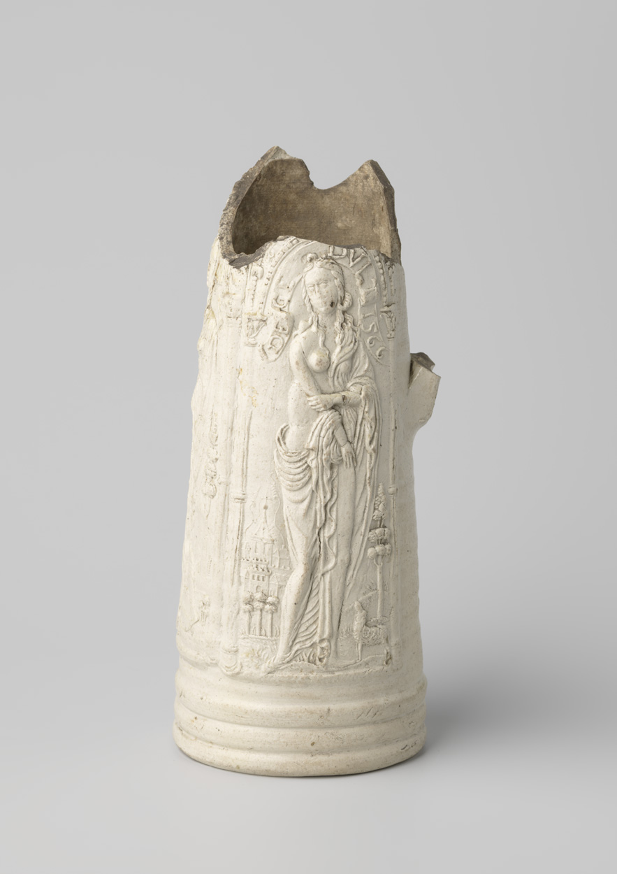 Fragment of a tankard with Justice, Faith and Patience by Anno Knütgen, engraving