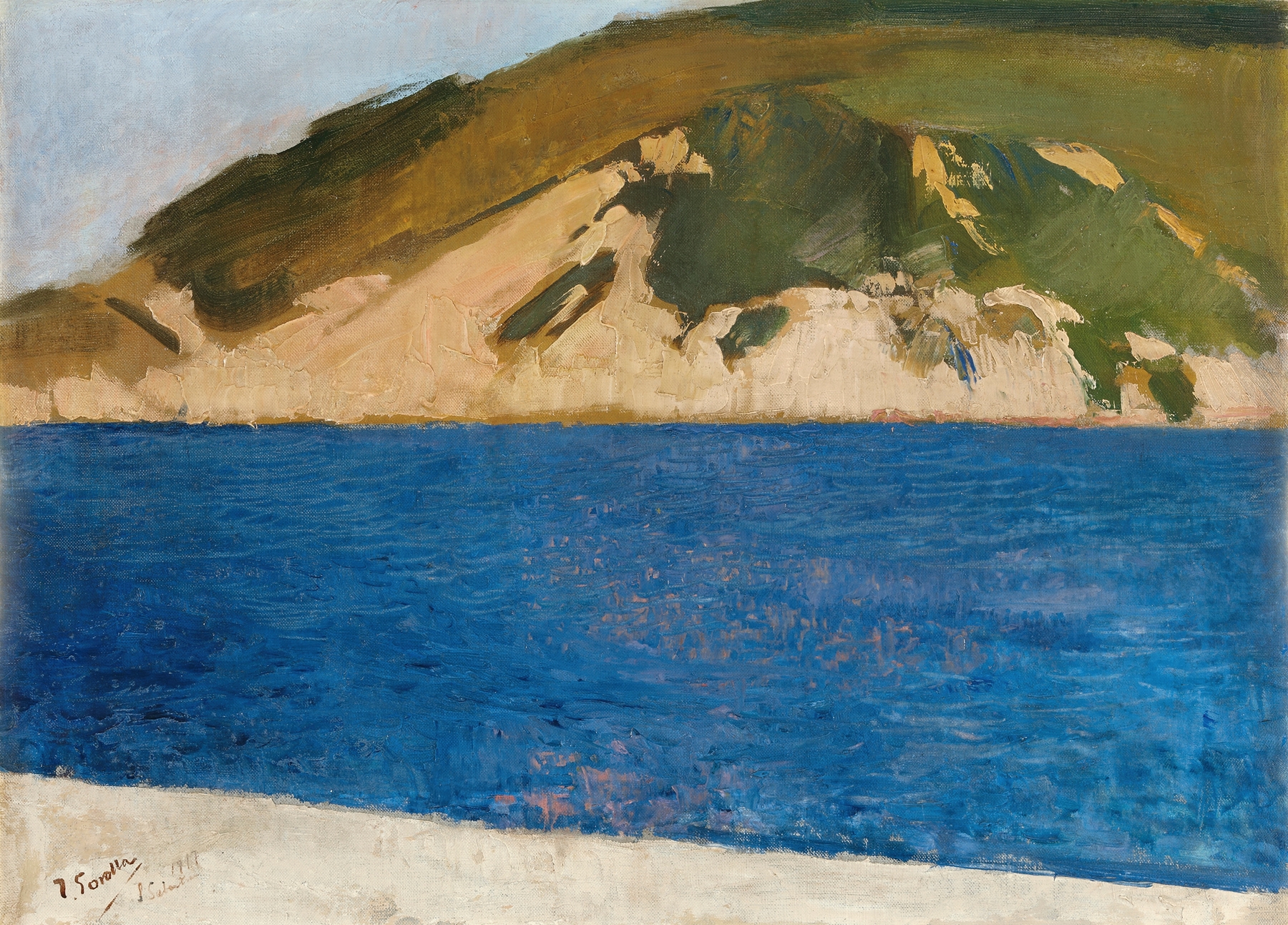 Oil painting of Monte Ulía by Joaquín Sorolla depicting waves and shore