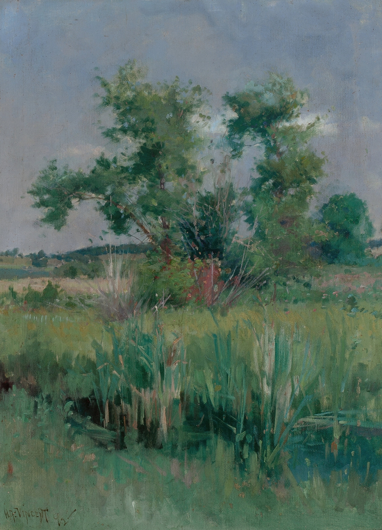 Impressionist landscape depicting trees and a stream by Harry Aiken Vincent